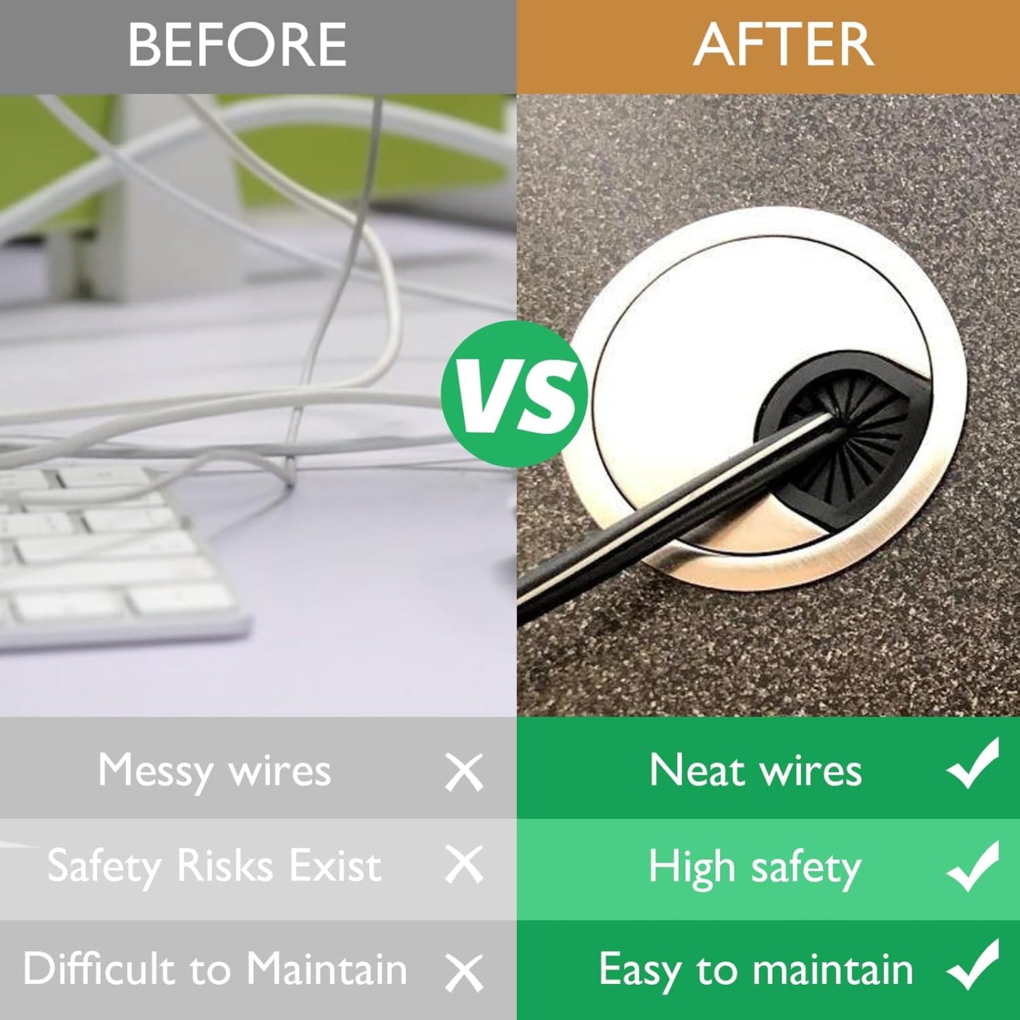 2 Pcs Desk Grommet 2" / 50 mm, Desk Cord Hole Cover, Cable Grommet Metal Zinc Alloy Materilal, Desk Hole Grommet for Home & Office Pc, Detachable Cable Cord Organizer-Brushed Silver