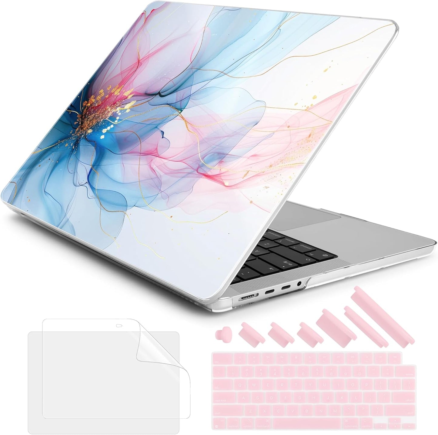 DONGKE for M4 MacBook Pro 16 Inch Case 2024 2023 2021 A3403 A3186 M3 A2991 M2 A2780 M1 A2485 Pro/Max Chip, Plastic Hard Shell Case & Keyboard Cover for Mac Pro 16 with Touch ID, Soft Flowing Colors