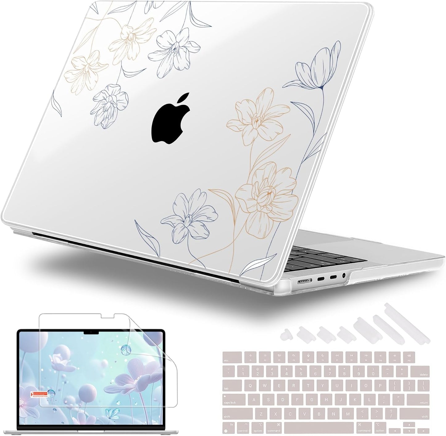 for MacBook Pro 16 inch Case 2021 2022 2023 2024 Release A3186 A3403 M4 A2991 M3 A2780 M2 A2485 M1 Pro/Max, Hard Shell Case with Screen Protector & Keyboard Cover, Floral