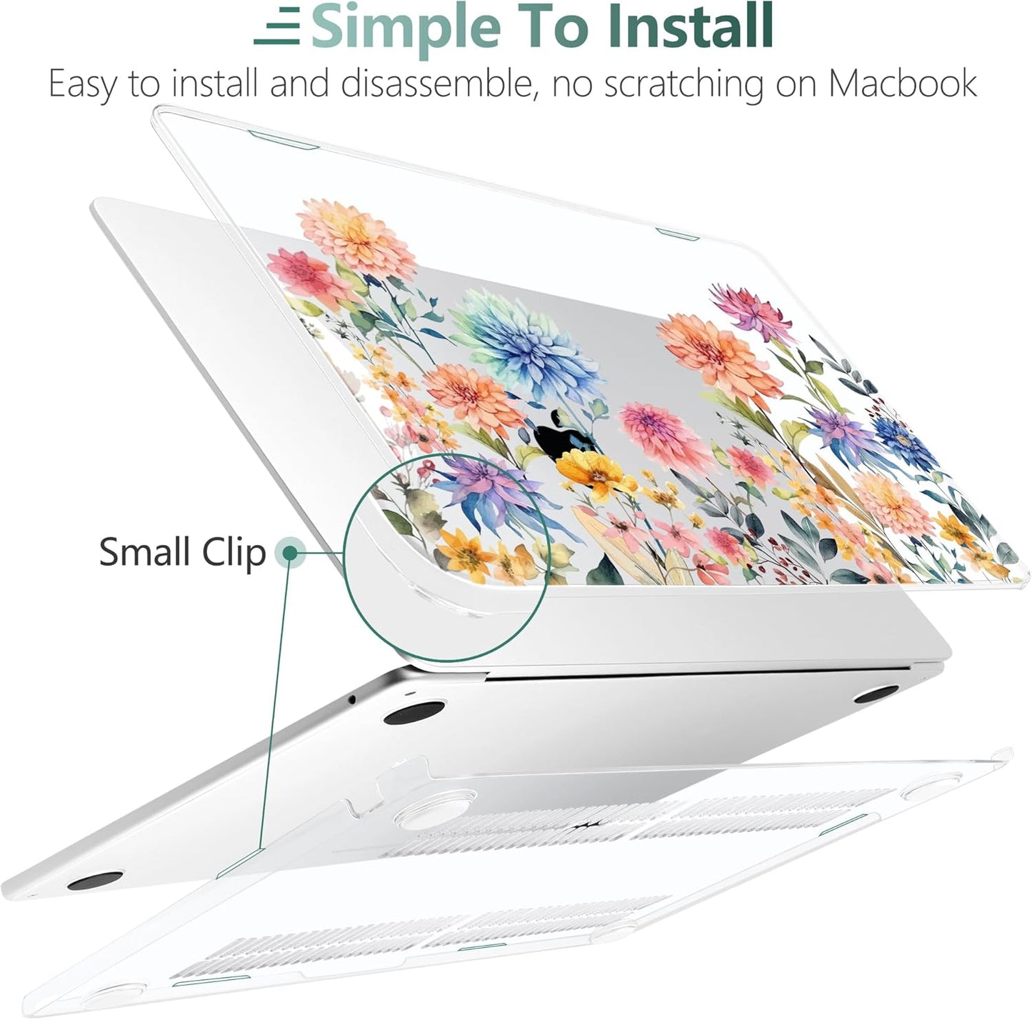 TWOLSKOO Compatible with M4 MacBook Air 15 inch Case 2025-2023 Released Model M4 A3241 M3 A3114 M2 A2941, Plastic Hard Shell & Screen Protector & Keyboard Cover & Trackpad Film, Beautiful Flowers