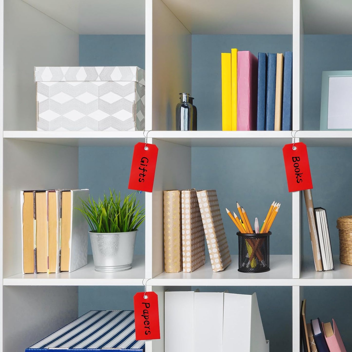 100 Pcs Red Tags with String Blank Shipping Tags with Metal Wire Writable Price Repair Plastic Service for Equipment Product Jewelry Clothing Inventory Car Parts (Red, 4 3/4" x 2 3/8")