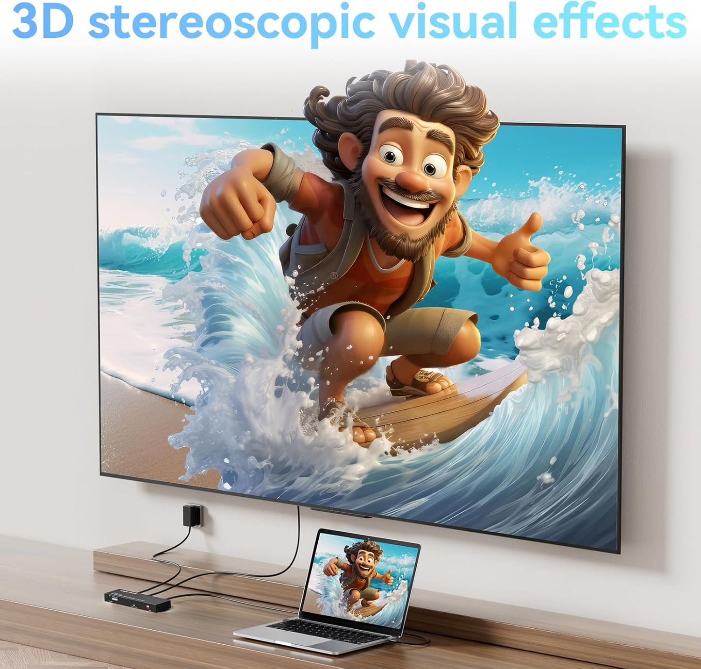 HDMI Splitter 1 in 8 Out, 8 Port HDMI Splitter Support 4K@60Hz 4:4:4 8-bit Duplicate/Mirror, HDMI 2.0, 18 Gbps, EDID, HDCP, 3D Video Play