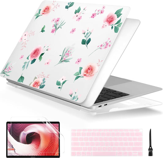 Batianda Case for M1 MacBook Air 13 Inch Model A2337 A2179 A1932 2021 2020 2019 Release,Lovely Floral Design Matte Hard Shell with Keyboard Cover & Screen Protector, Peach Rose