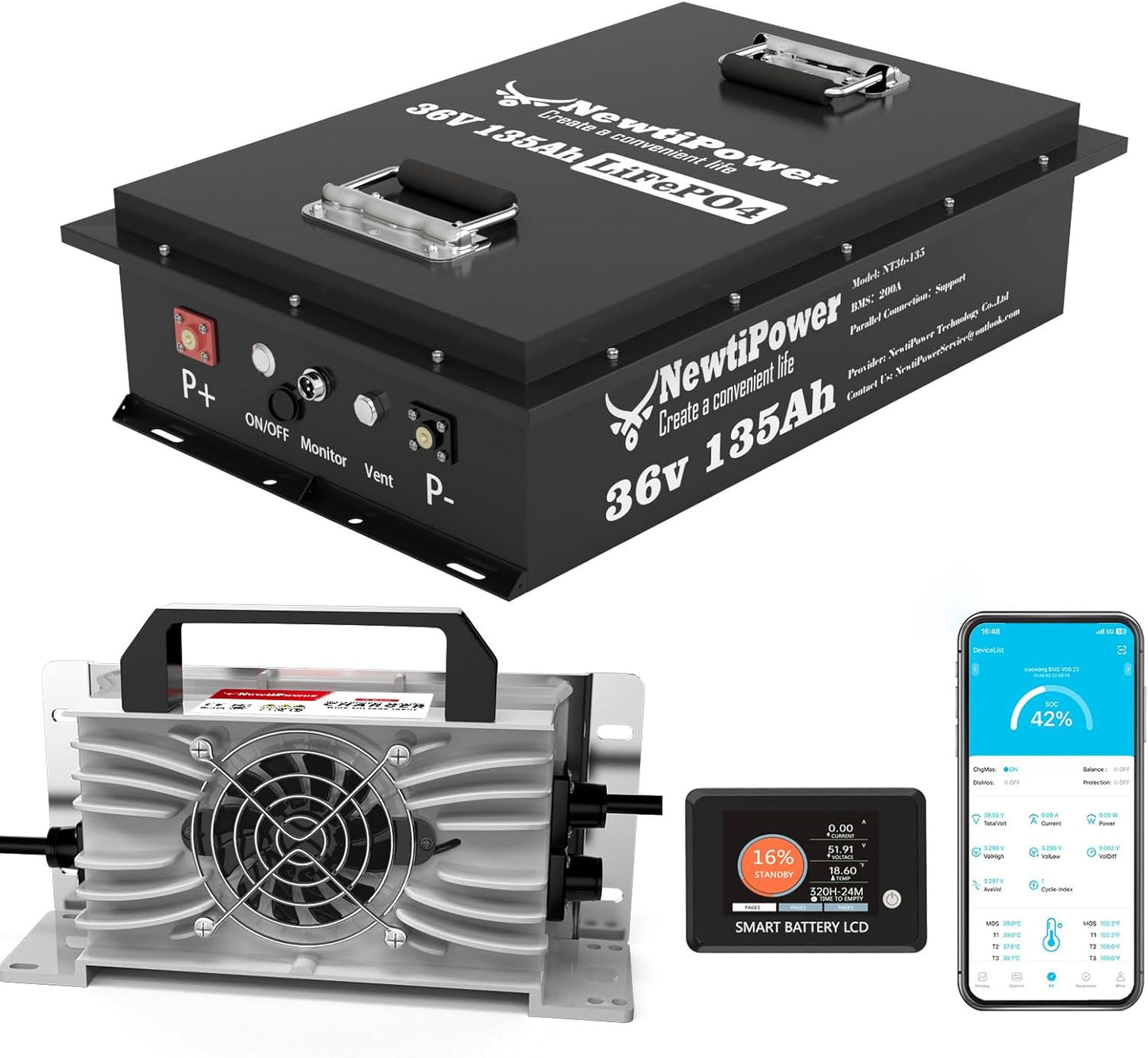 36V 135Ah Golf Cart Lithium LiFePO4 Battery with Charger and 200A BMS Grade A Cells Deep Cycle Rechargeable Battery,10000+ Cycles,Perfect for Golf Cart,Off Grid Applications (36V 135Ah-GC)