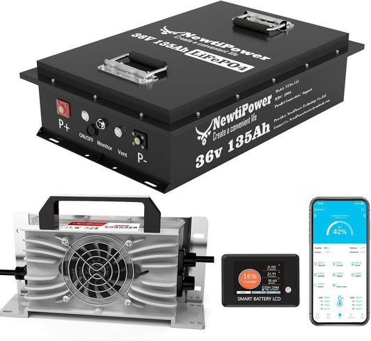 36V 135Ah Golf Cart Lithium LiFePO4 Battery with Charger and 200A BMS Grade A Cells Deep Cycle Rechargeable Battery,10000+ Cycles,Perfect for Golf Cart,Off Grid Applications (36V 135Ah-GC)