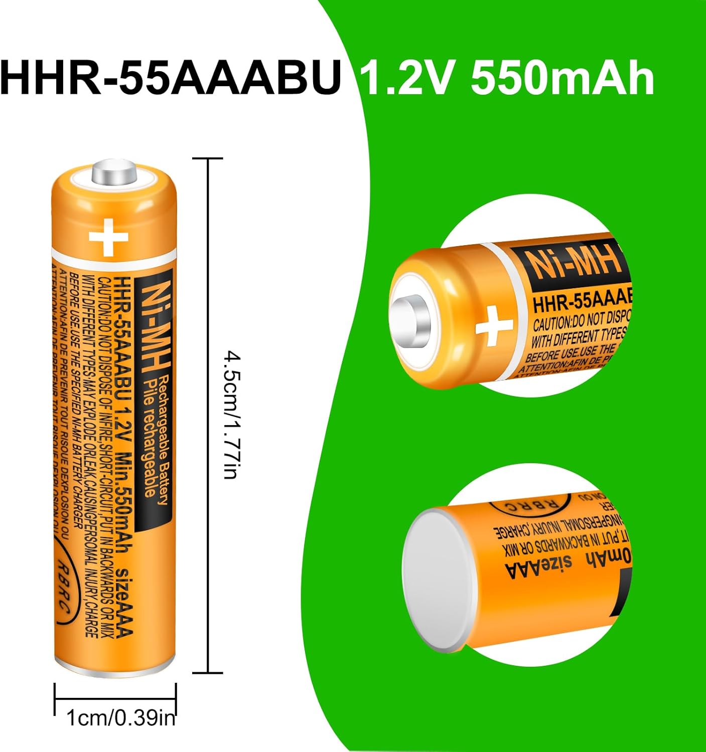 6 Pack HHR-55AAABU NI-MH Rechargeable Battery 550mAh AAA 1.2V Batteries for Panasonic Cordless Phones