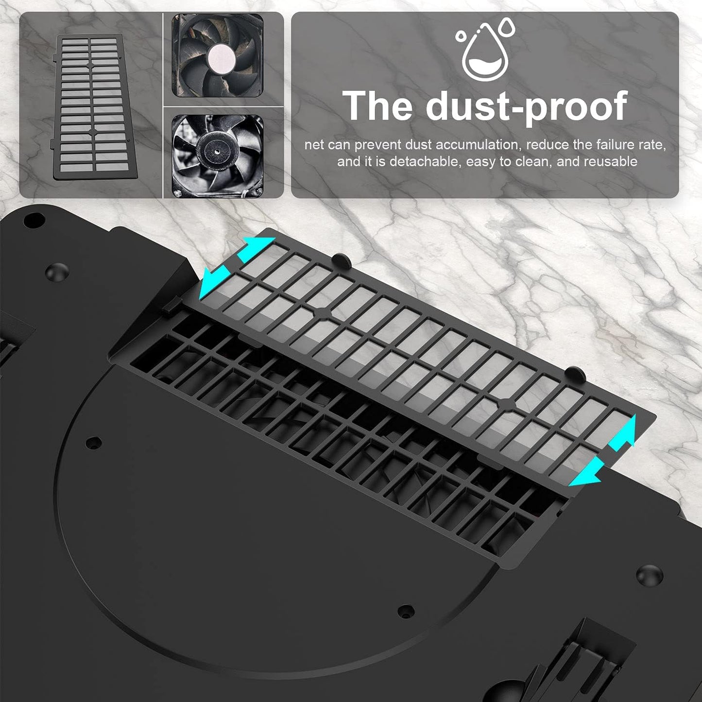 GT500 Powerful Turbo-Fan (4200 RPM) Laptop Cooling Pad with Infinitely Variable Speed,Seal Foam for Rapid Cooling Gaming Laptop,Dust Filter for Protect Laptop,13-17.3inch Laptop Cooler