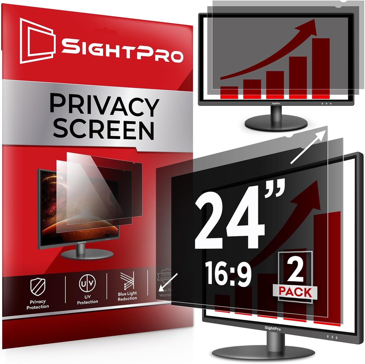 24 Inch 16:9 [2 Pack] Computer Privacy Screen Filter for Monitor - Privacy Shield and Anti-Glare Protector