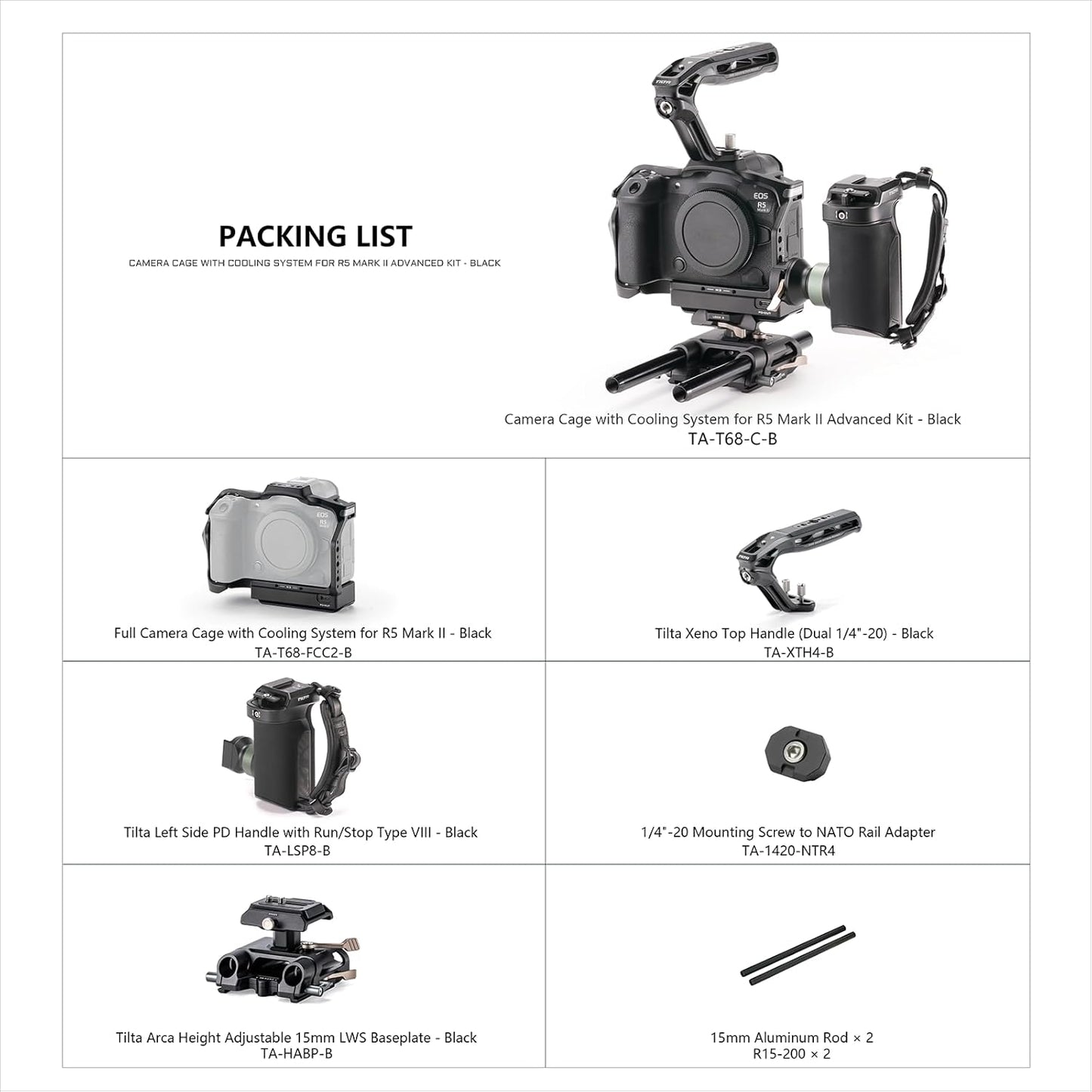 Tilta Camera Cage Advanced Kit with Cooling System Compatible with Canon R5 Mark II - Black