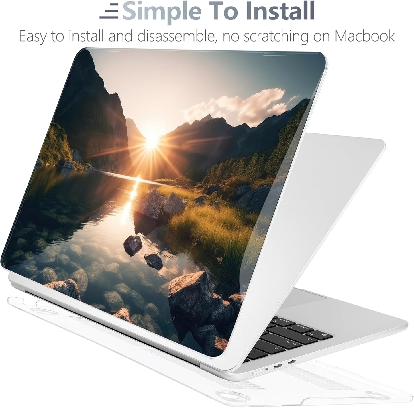 Batianda Premium Case for New MacBook Air 15 inch 2025 2024 2023 with M4 M3 M2 Chip, Designed Protective Plastic Hardshell & Keyboard Cover & Screen Protector, Mountain Sunrise