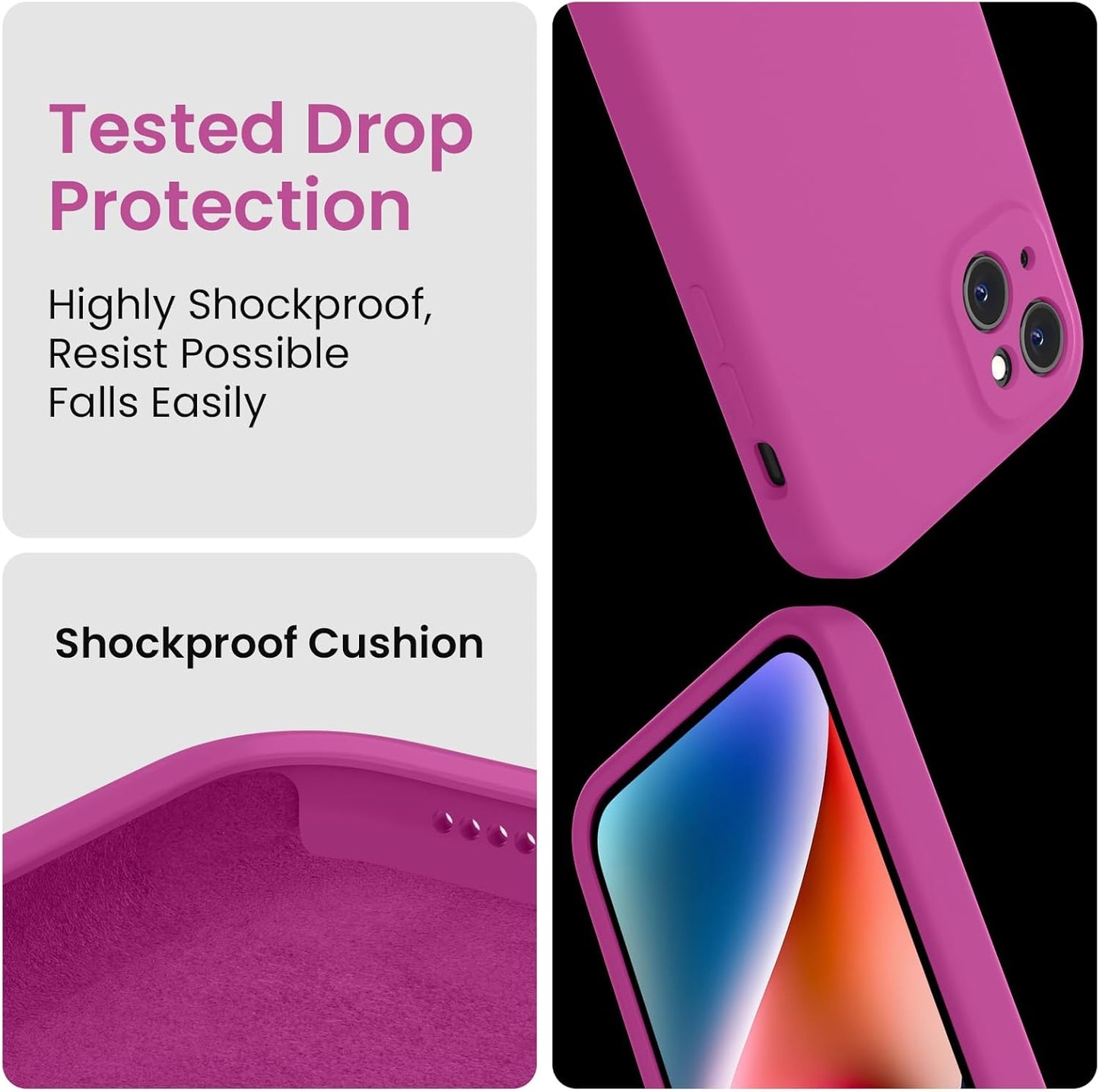 FireNova Designed for iPhone 13 Case, Silicone Upgraded [Camera Protection] Phone Case with [2 Screen Protectors], Soft Anti-Scratch Microfiber Lining Inside, 6.1 inch, Shocking Pink