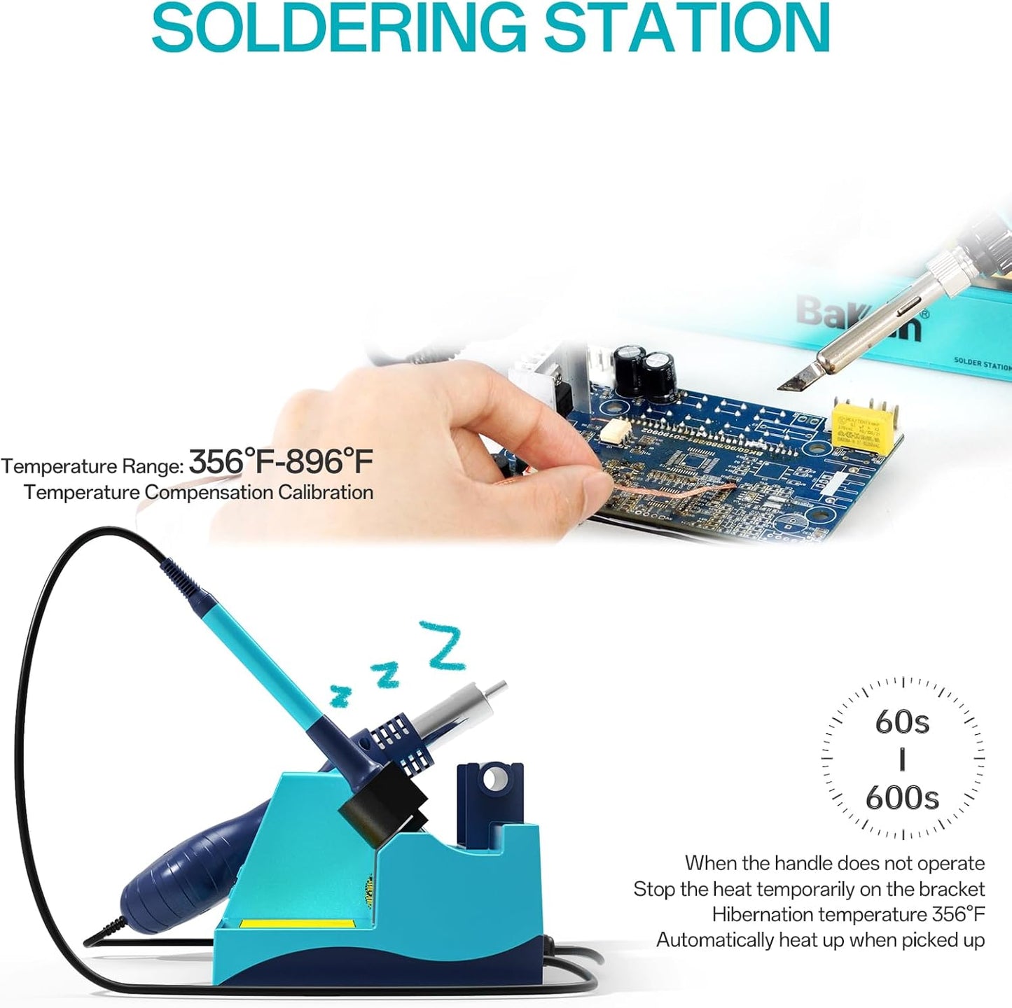 BK602S 2 in1 Soldering Iron Hot Air Rework Station,Digital Soldering Welding Iron Kit for Electronic DIY Circuit Work, Rapid Heat up Solder Station,Auto Sleep,ºC/ºF Conversion