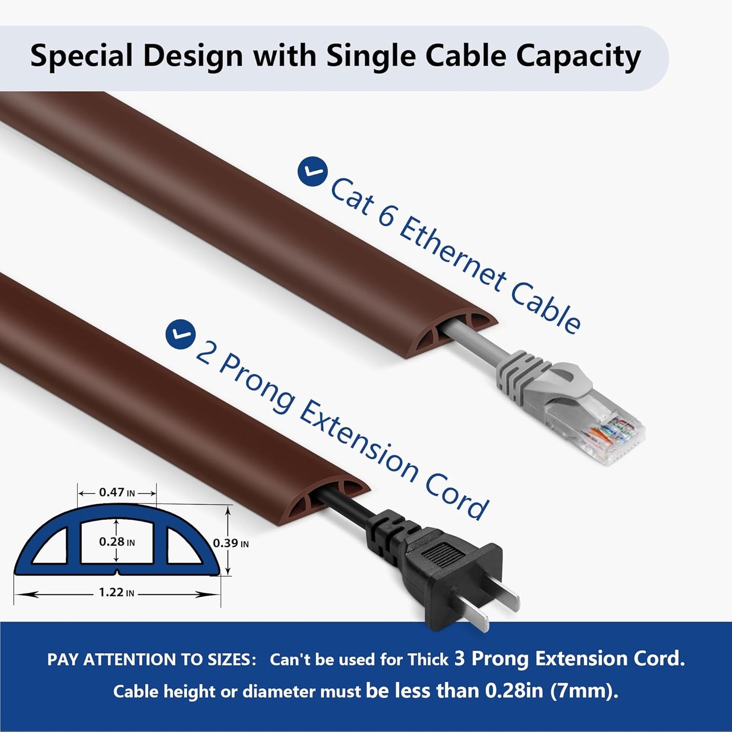 Brown PVC Floor Cord Cover - 4ft, Cord Protector, Wide Cavity W0.47 x H0.28