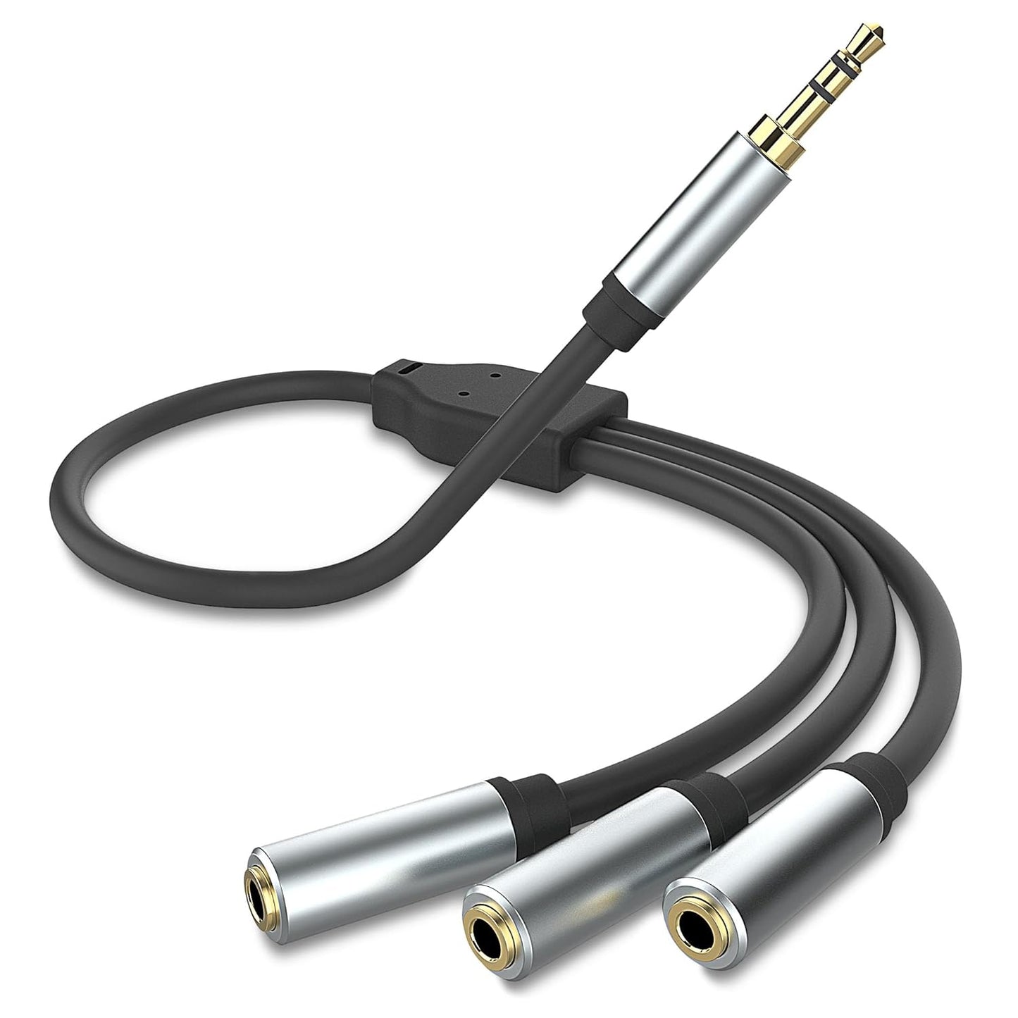 3.5mm Stereo Audio Splitter Cable, Gold Plated 3.5mm (1/8") TRS 1 Male to 3 Female 3-Way Stereo Aux Splitter 1 Input 3 Output Stereo Audio Distributor Cable (3-Pole)