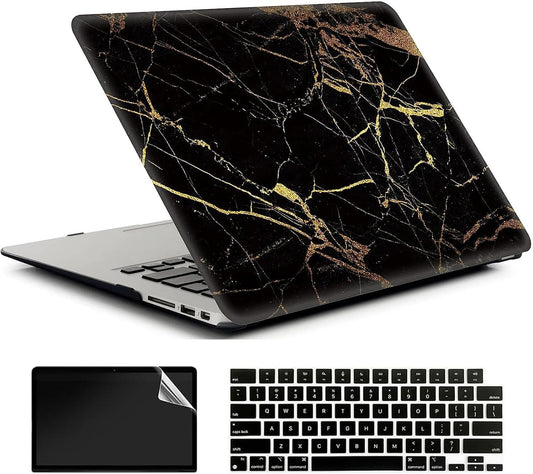 Black Gold Marble Laptop Cover Compatible with MacBook Air 13/13.3 Inch Case 2017 2016 2015 2014 2013 2012 2011 2010 A1466/A1369, AMCJJ Plastic Hard Shell Case & Keyboard Cover &Screen Protector