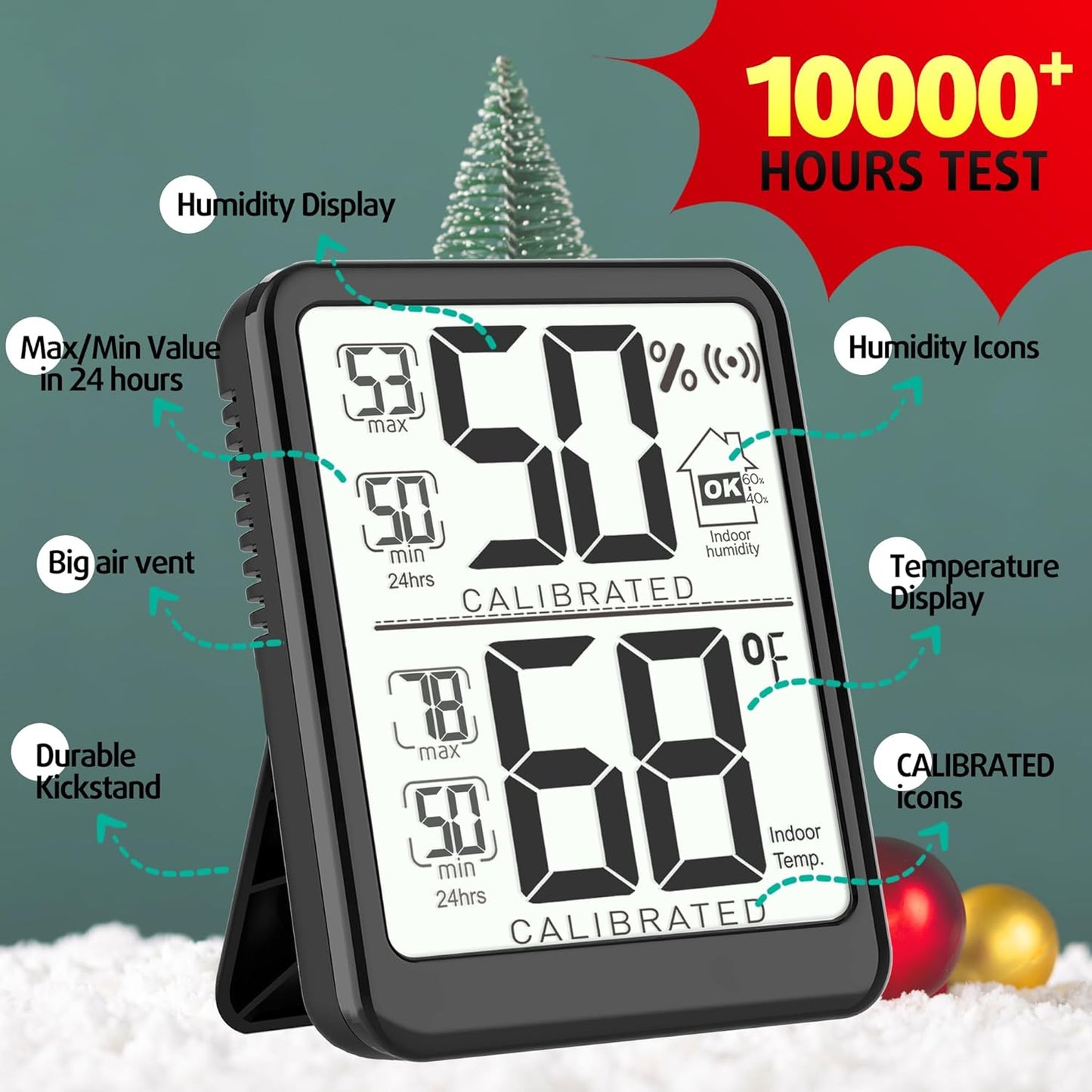 Antonki Room Thermometer, Digital Small Hygrometer Indoor Thermometer Humidity Gauge, Temperature Humidity Meter with Max/Min Record Monitor Sensor for Home, Plants - Battery Included