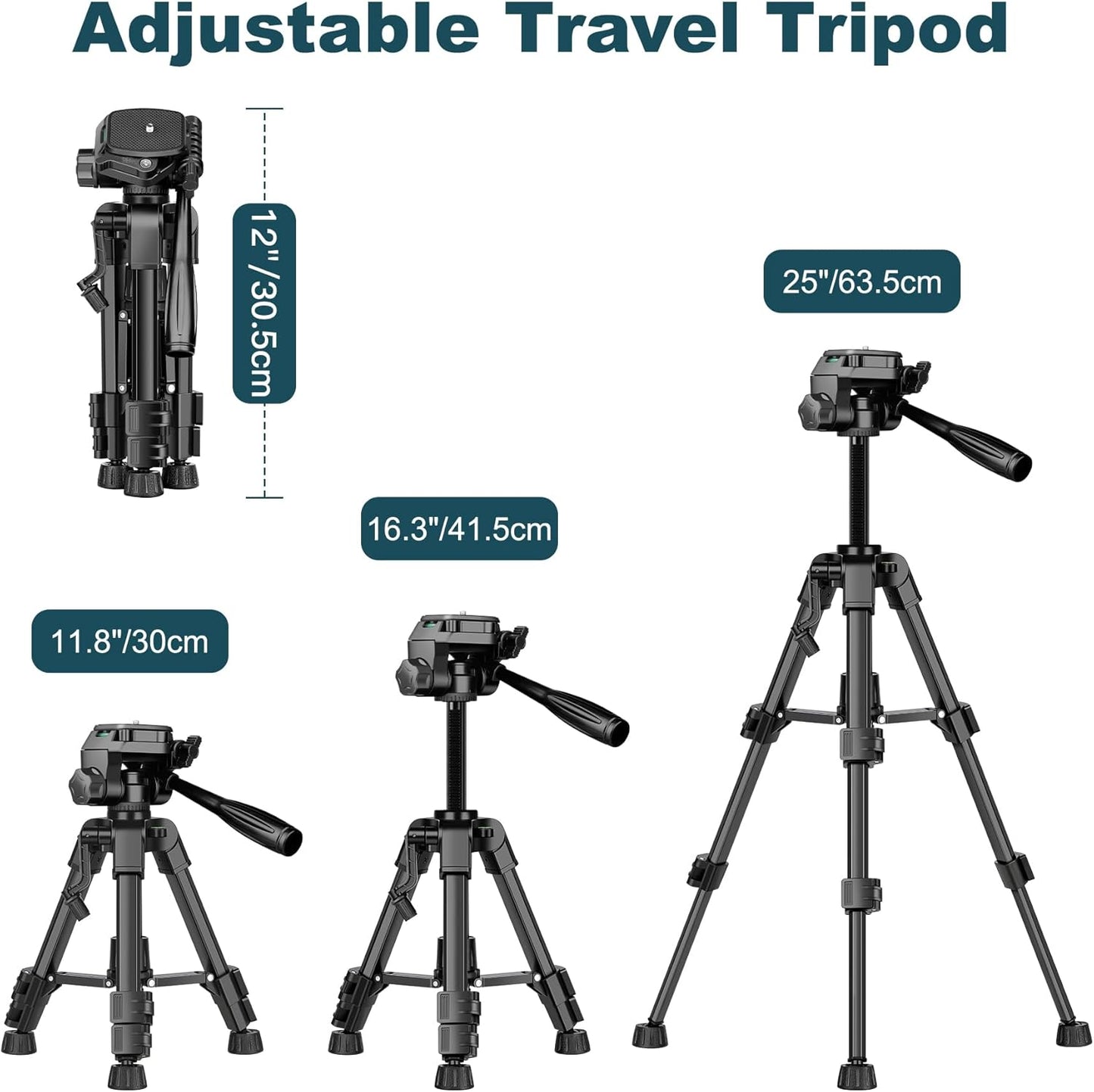 JOILCAN Mini Tripod for Camera, 25" Tabletop Camera Tripod, Portable Travel Tripod w/Phone & Tablet Holder, Lightweight Aluminum Tripods for DSLR Phone