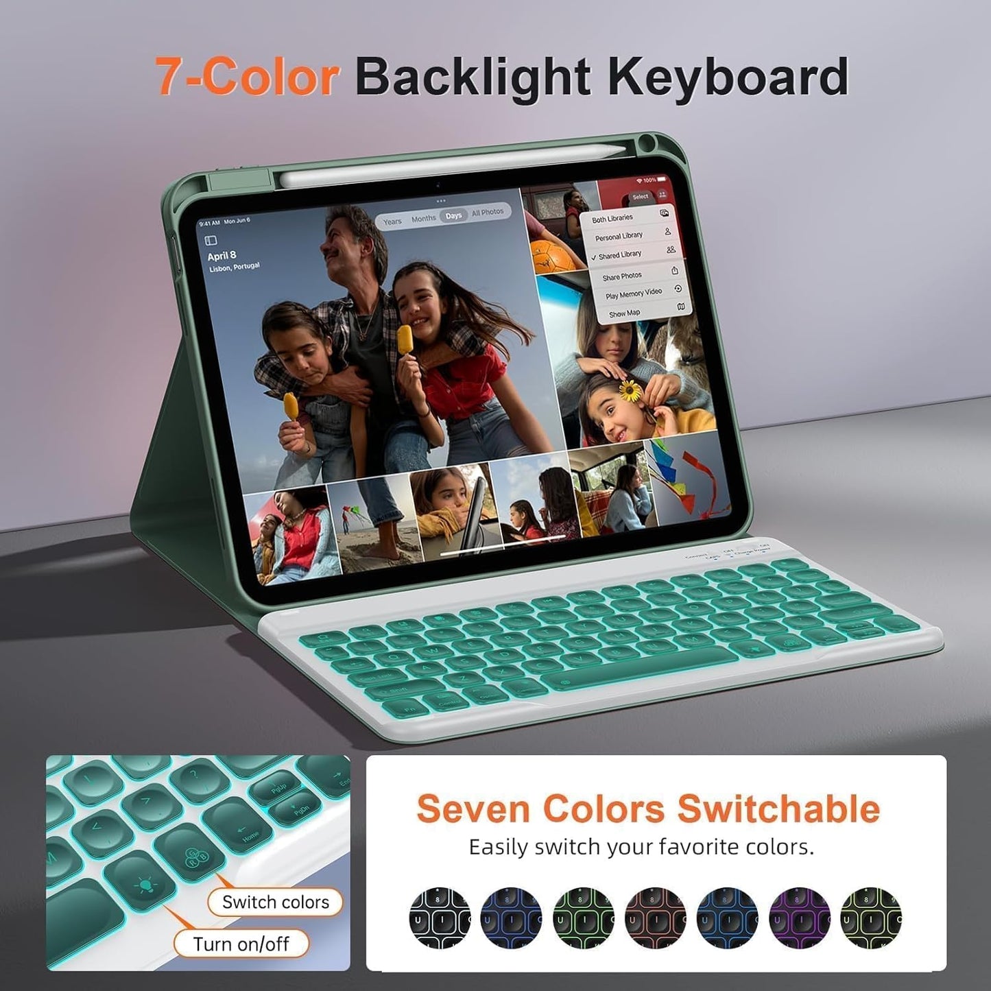 for iPad 11th 10th Generation Case with Keyboard, Magnetic 720° Rotatable Cover Detachable Wireless Bluetooth Backlit Keyboard with Pencil Holder for iPad 11 inch A16 2025 & 10.9 inch 2022 -Dark Green