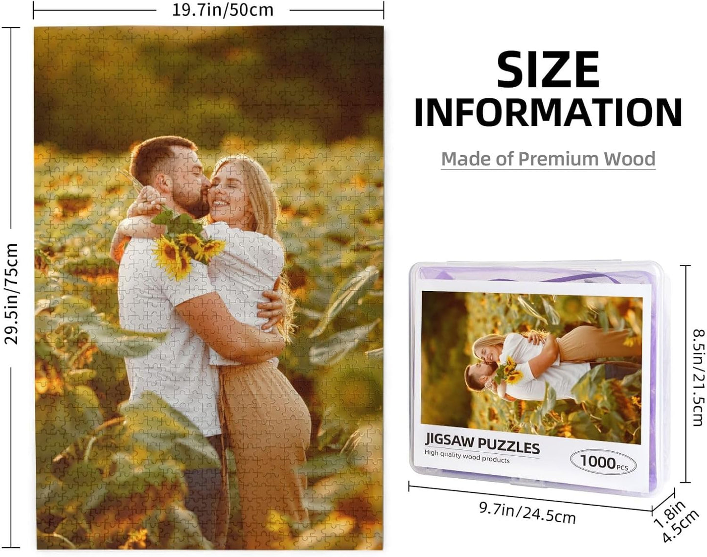 Custom Jigsaw Puzzle from Photos 300/500/1000 Pieces Personalized Wooden Picture Puzzles Gift for Adult Family Friends,Birthday,Valentine's Day (Vertical 1000PCS)