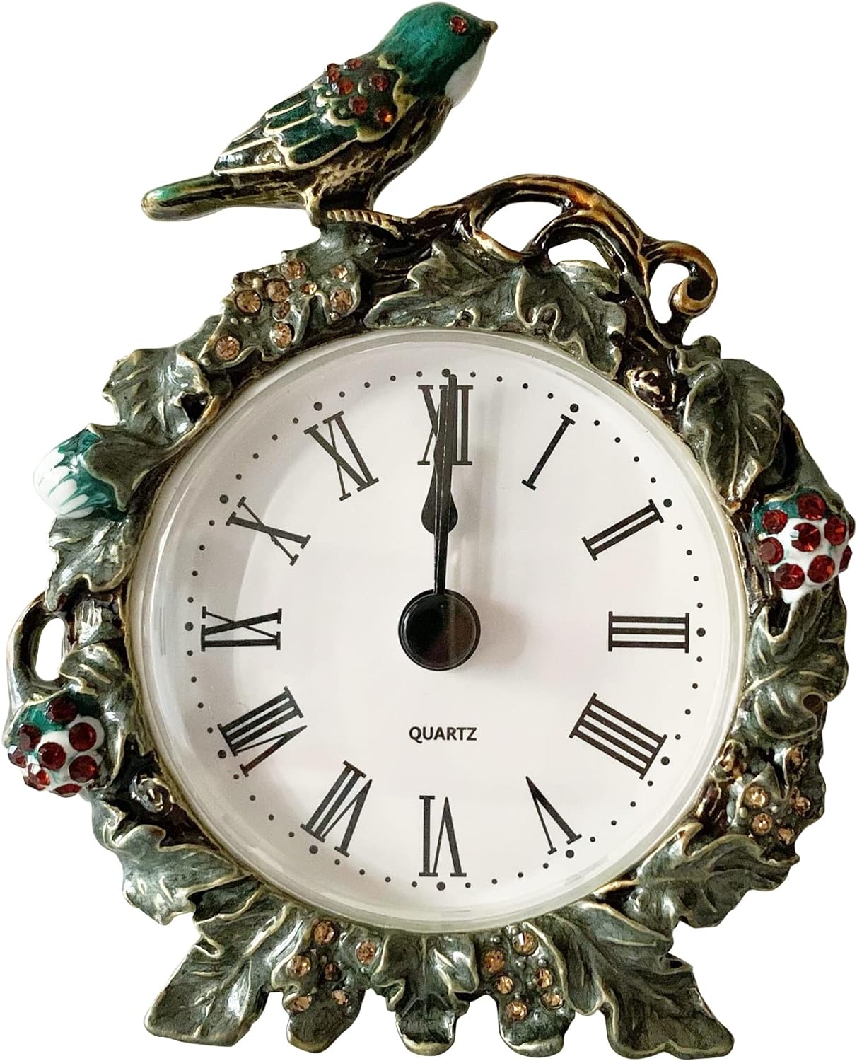 Decorative Mini Table Clock, Vintage Metal Silent Analog Quartz Battery Operated Table Top Clock for Living Room Decor Shelf