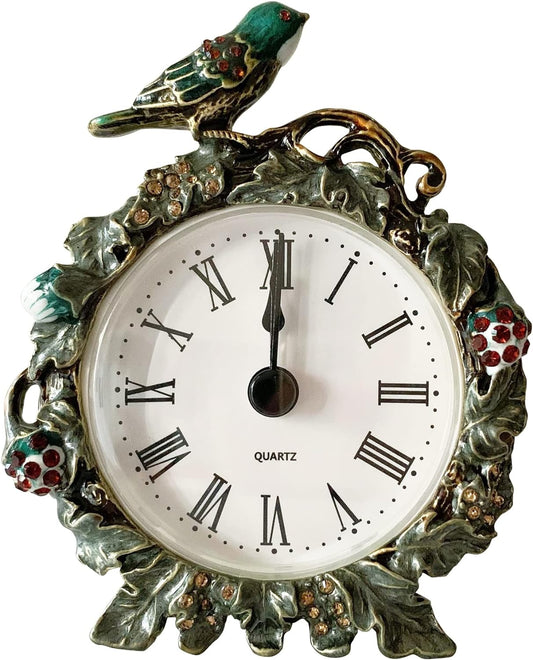 Decorative Mini Table Clock, Vintage Metal Silent Analog Quartz Battery Operated Table Top Clock for Living Room Decor Shelf