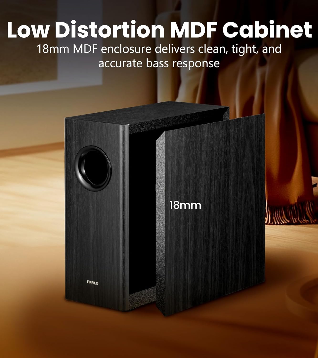 Edifier T5s Powered Active Subwoofer with 70W RMS, 8" Long-Throw Woofer, Deep Bass (35Hz) Speaker, Built-in Amp, Low Distortion, Phase Selector & Energy-Efficient for Home & Studio Audio, Black