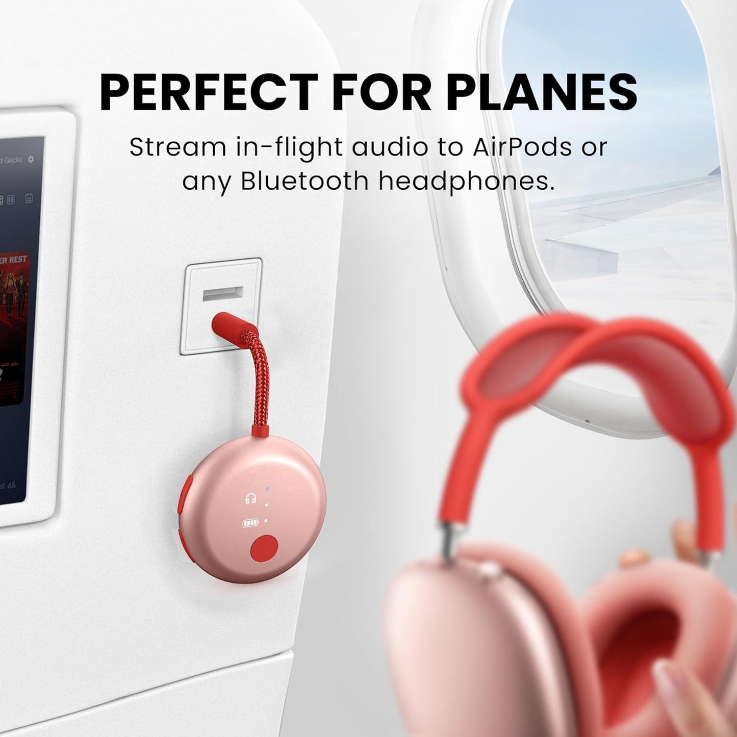 Avantree SoundJet R1 – Pack of 5 Airplane Bluetooth Adapter for Headphones & AirPods, aptX Adaptive, Qualcomm Chipset, 20H Battery, Wireless Audio Transmitter for in-Flight Travel Essentials - 5 Color