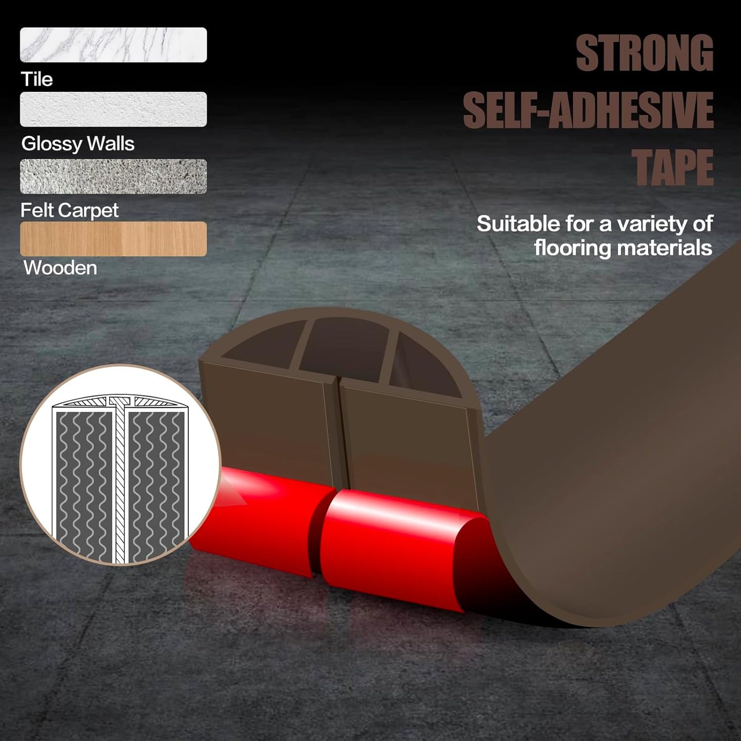 Floor Cord Cover Cable Cavity Self Adhesive Cord Hider Floor 10FT Floor Cable Management Power Cord Protector Floor Electric Cord Covers for Offices, Gym, Exhibitions (CoffeeBrown, 1.18" x 10')