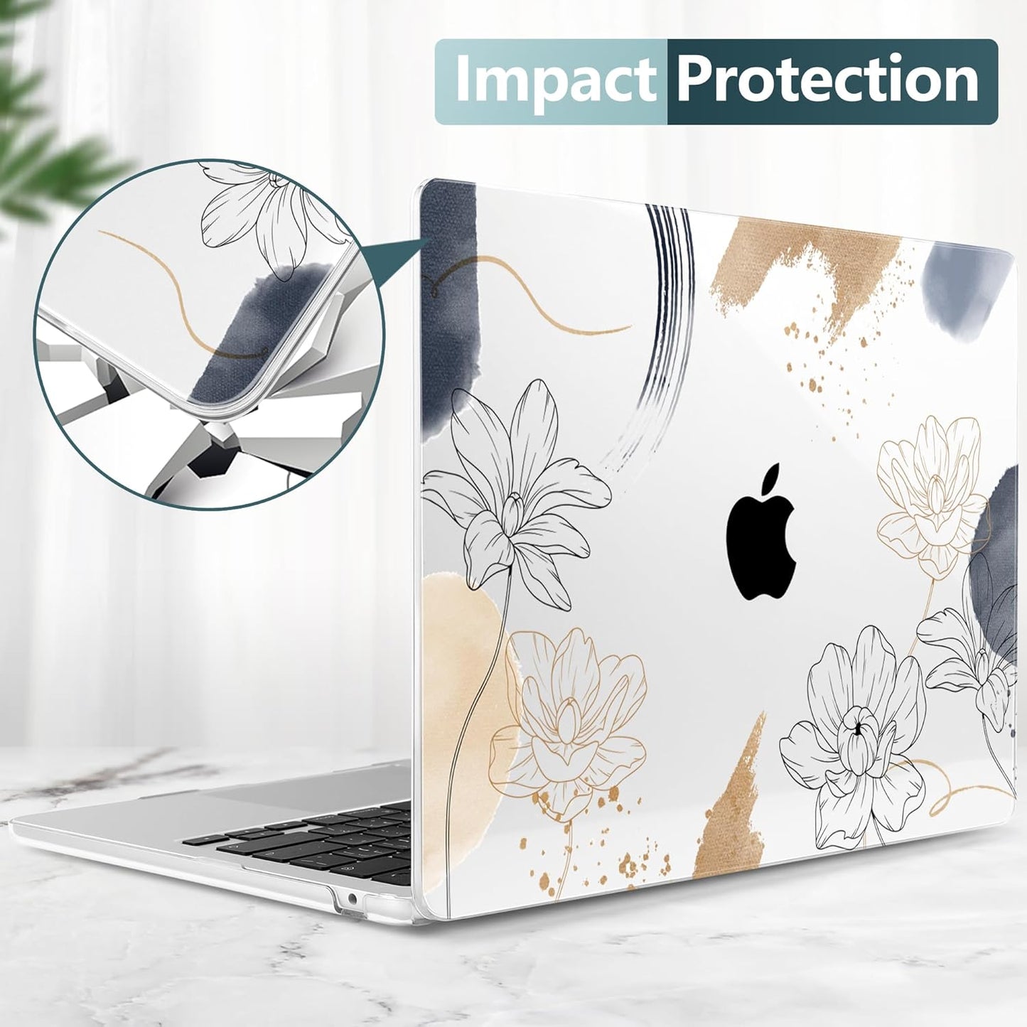 TWOLSKOO Compatible with M4 MacBook Air 15 inch Case 2025-2023 Released Model M4 A3241 M3 A3114 M2 A2941, Plastic Hard Shell & Screen Protector & Keyboard Cover & Trackpad Film, Florals X450