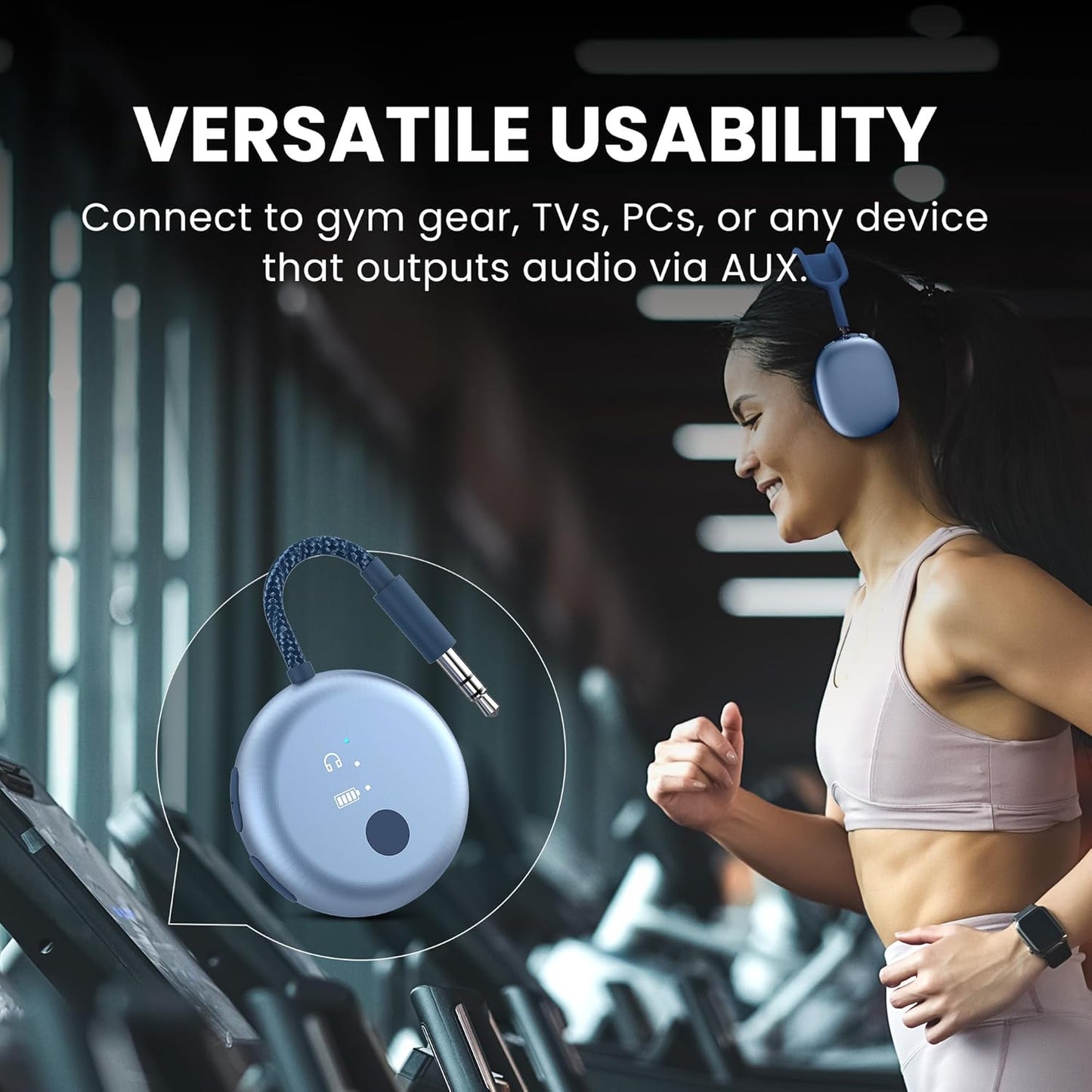 Avantree SoundJet R1 – Airplane Bluetooth Adapter for Headphones & AirPods, aptX Adaptive, Qualcomm Chipset, 20H Battery, Wireless Audio Transmitter for in-Flight Travel Essentials - Sky Blue