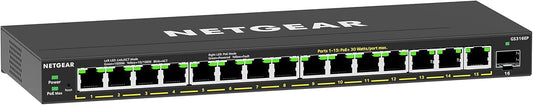 NETGEAR 16-Port PoE Gigabit Ethernet Easy Smart Managed Essentials Switch (GS316EP) - Managed, with 15 x PoE+ @ 180W, 1 x 1G SFP Port, Desktop or Wall Mount