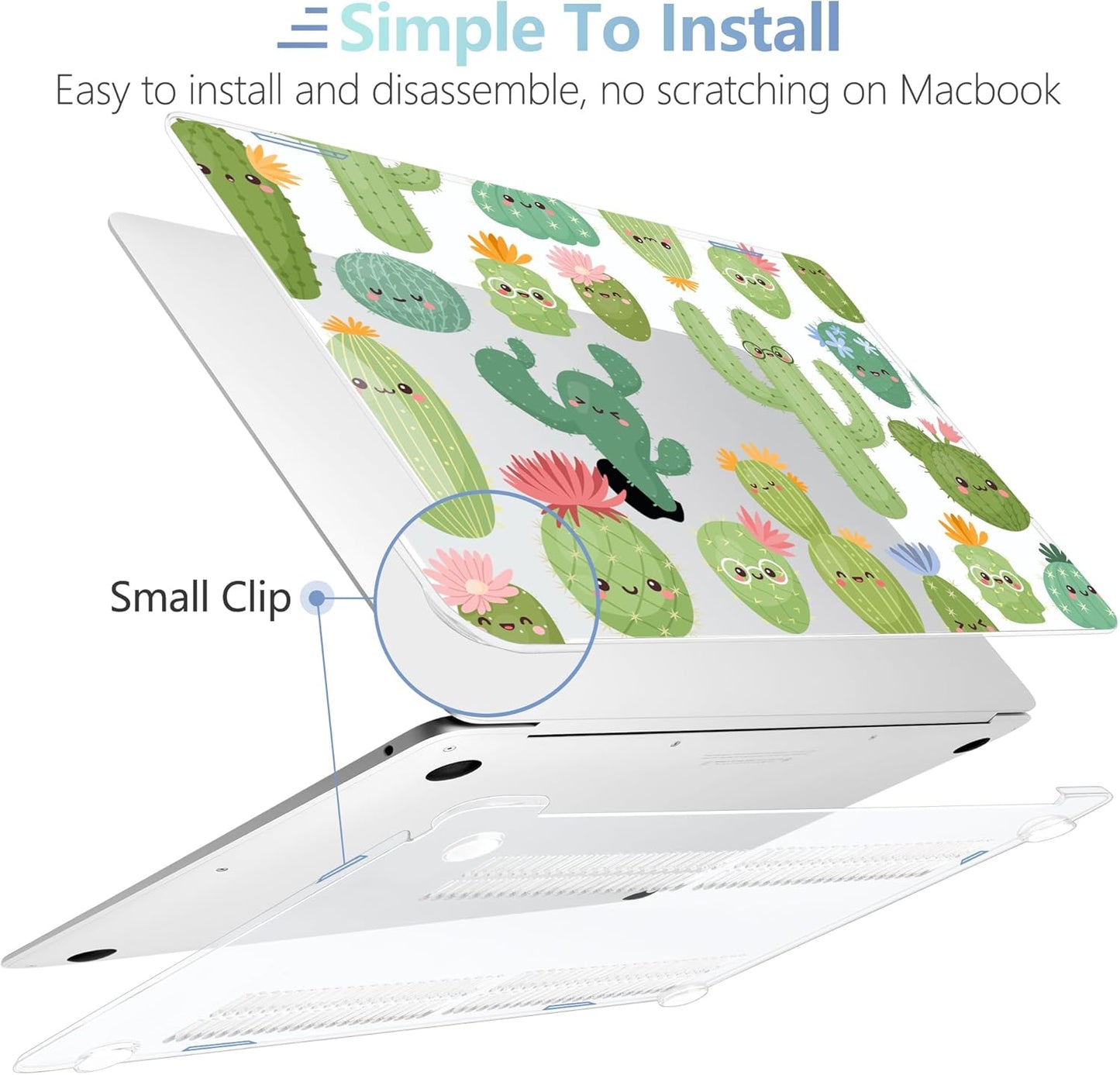MEEgoodo for MacBook Air 13.3 inch Case 2021 2020 2019 2018 A2337 M1 A2179 A1932, Laptop Shell for MacBook Air M1 with Keyboard Webcam Cover & Trackpad Film & Type C Adapter,Smiley Cactus