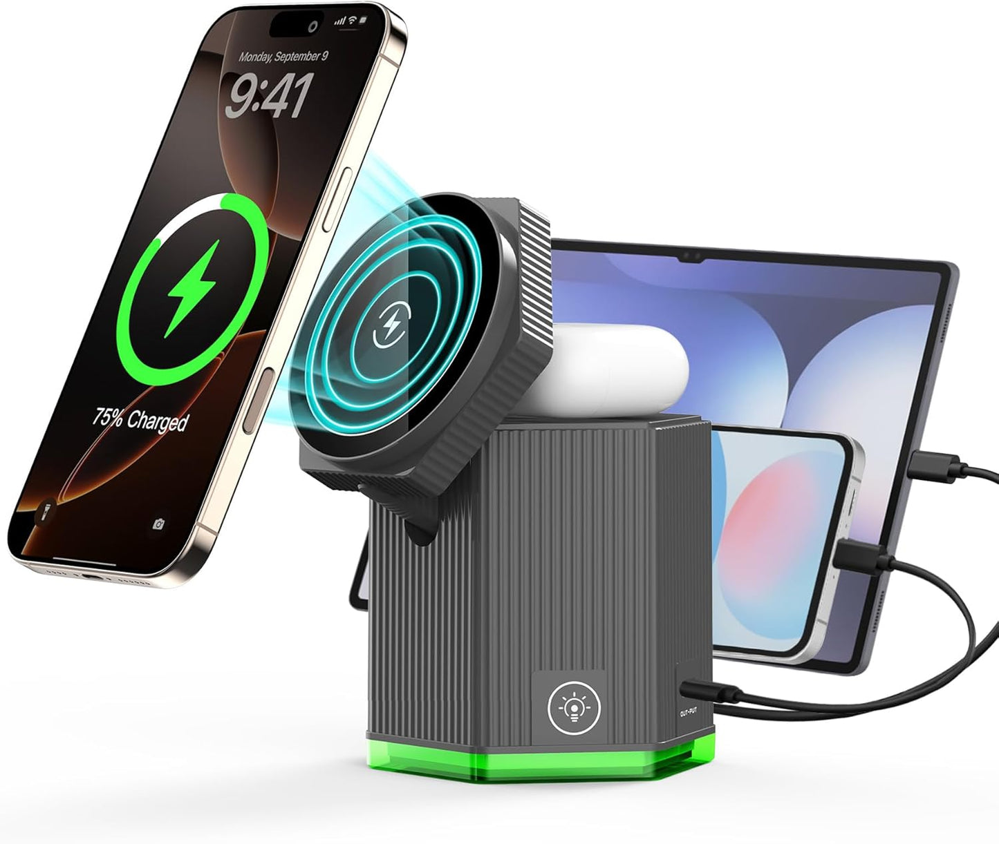 QFUP 5 in 1 Charging Station for Apple iPhone MagSafe Charger, Fast Wireless Charger Stand (1*USB and 2*Type-C) for iPhone 16,15,14,13,12 Series, Apple Watch, AirPods