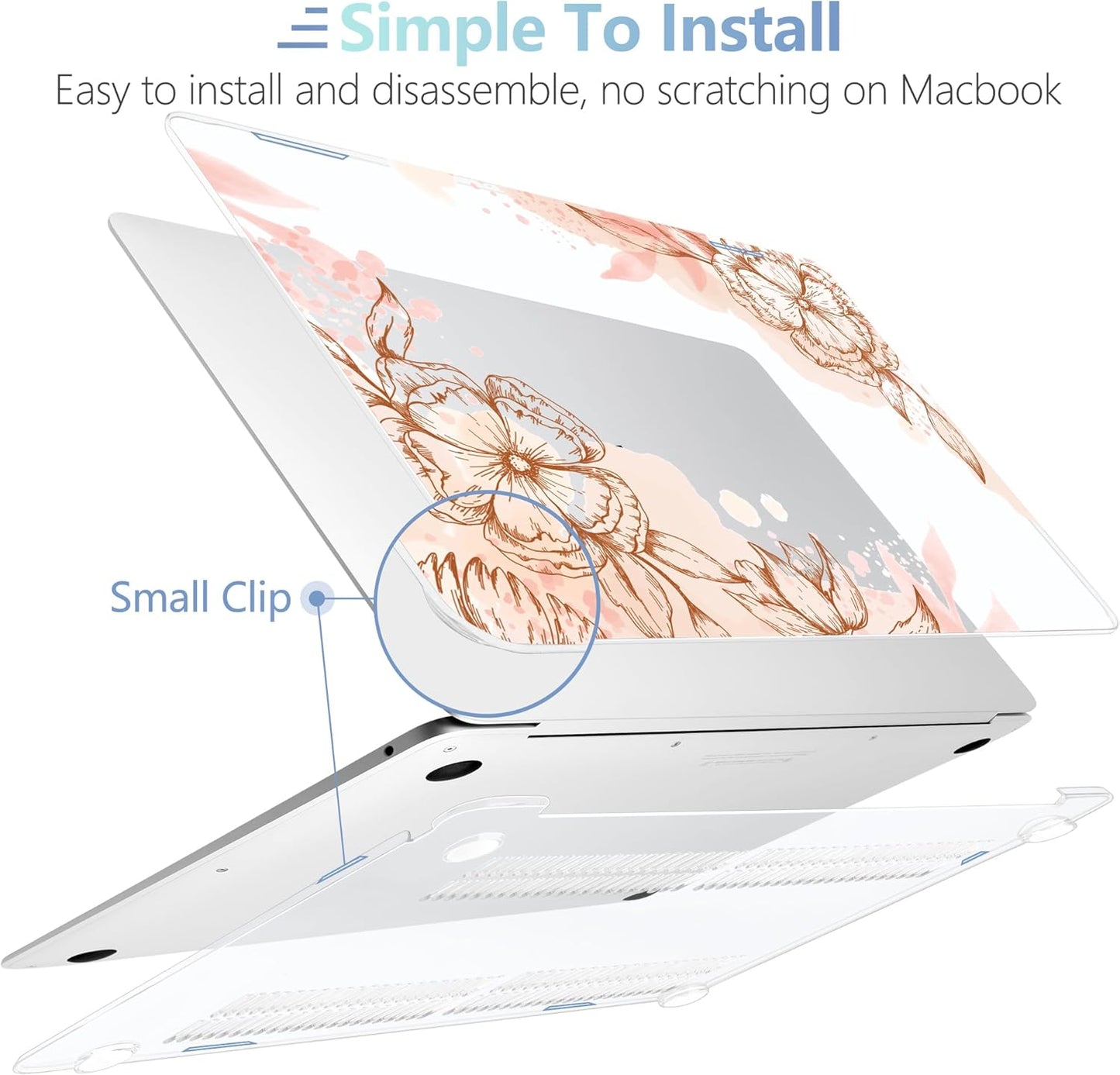 MEEgoodo for MacBook Air 13.3 inch Case 2021 2020 2019 2018 A2337 M1 A2179 A1932,Clear Case for MacBook Air M1, Laptop Shell with Keyboard Webcam Cover & Trackpad Film & Type C Adapter,Floral Elements