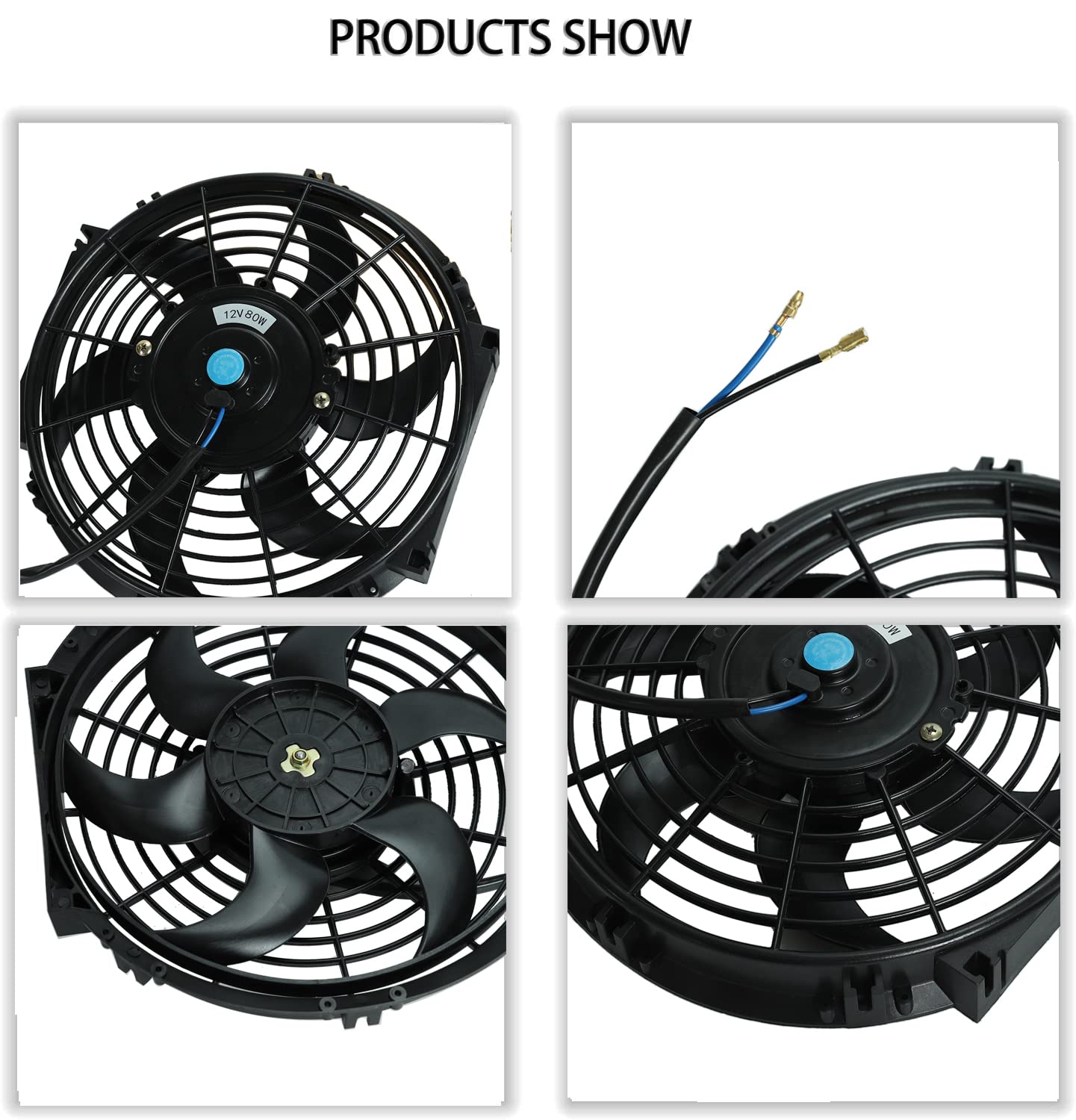 2PCS 10 Inch Universal High Performance Slim Fan Push Pull Electric Radiator Cooling Fan 12V 80W Mount Kit Black