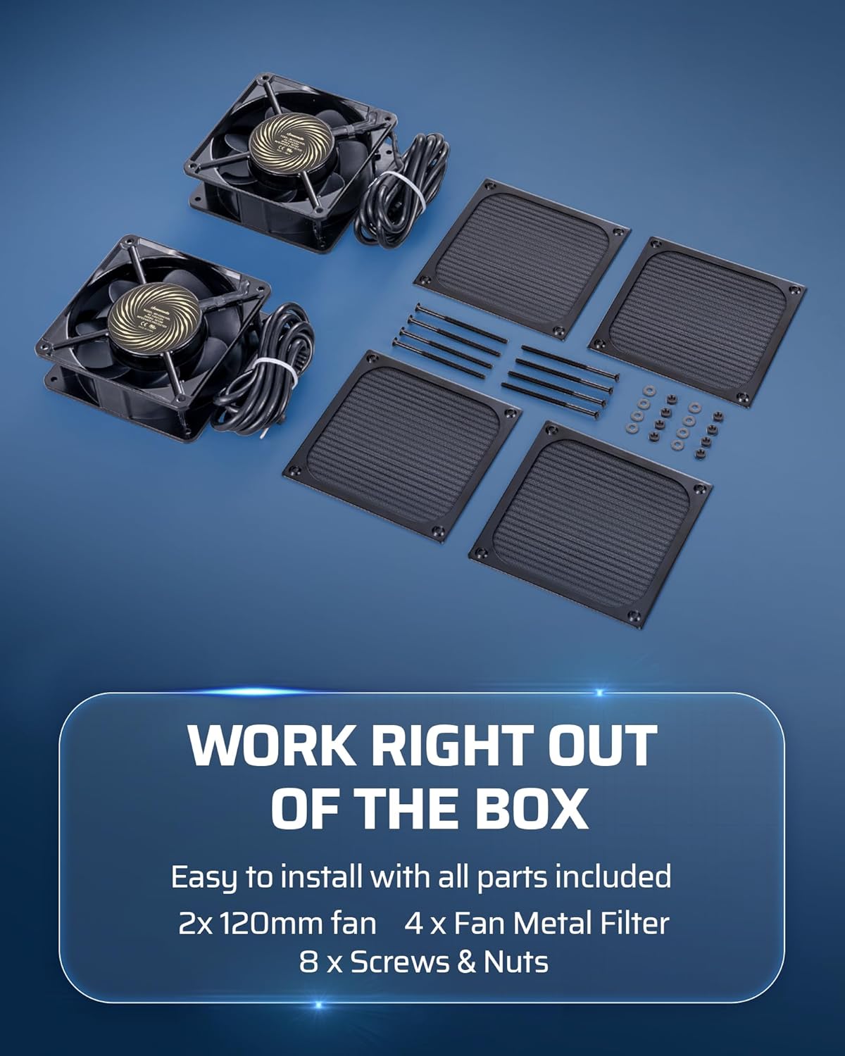 DEWENWILS Exhaust Fan 120V AC, Waterproof Ventilation Fan 30 Mesh Metal Filter, 120mm x 38mm, Dustproof DIY Cooling Fans for Reptile Pet Enclosures Cabinet, 2850RPM 90CFM CE UL Listed, 2 Pack