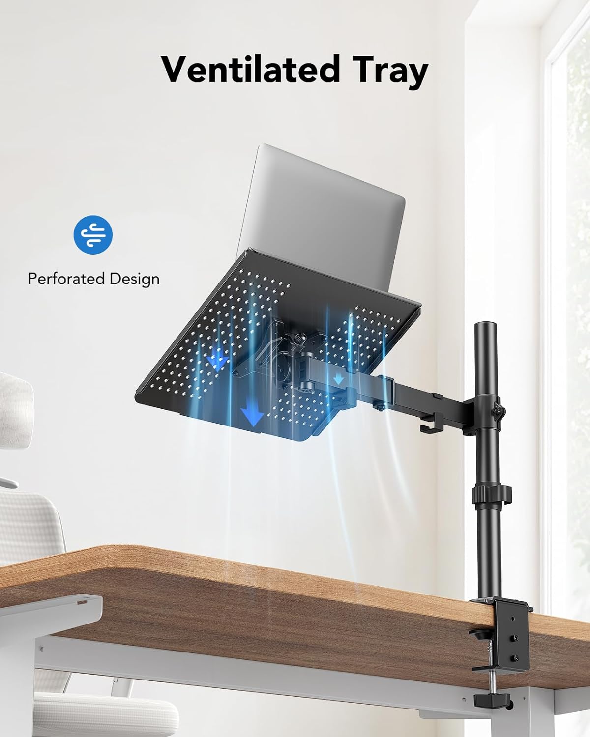 HUANUO Laptop Desk Mount - 17' to 32' Monitor Arm, Ventilated Tray, Fully Adjustable with Tilt, Swivel & Rotation, Holds up to 22 lbs