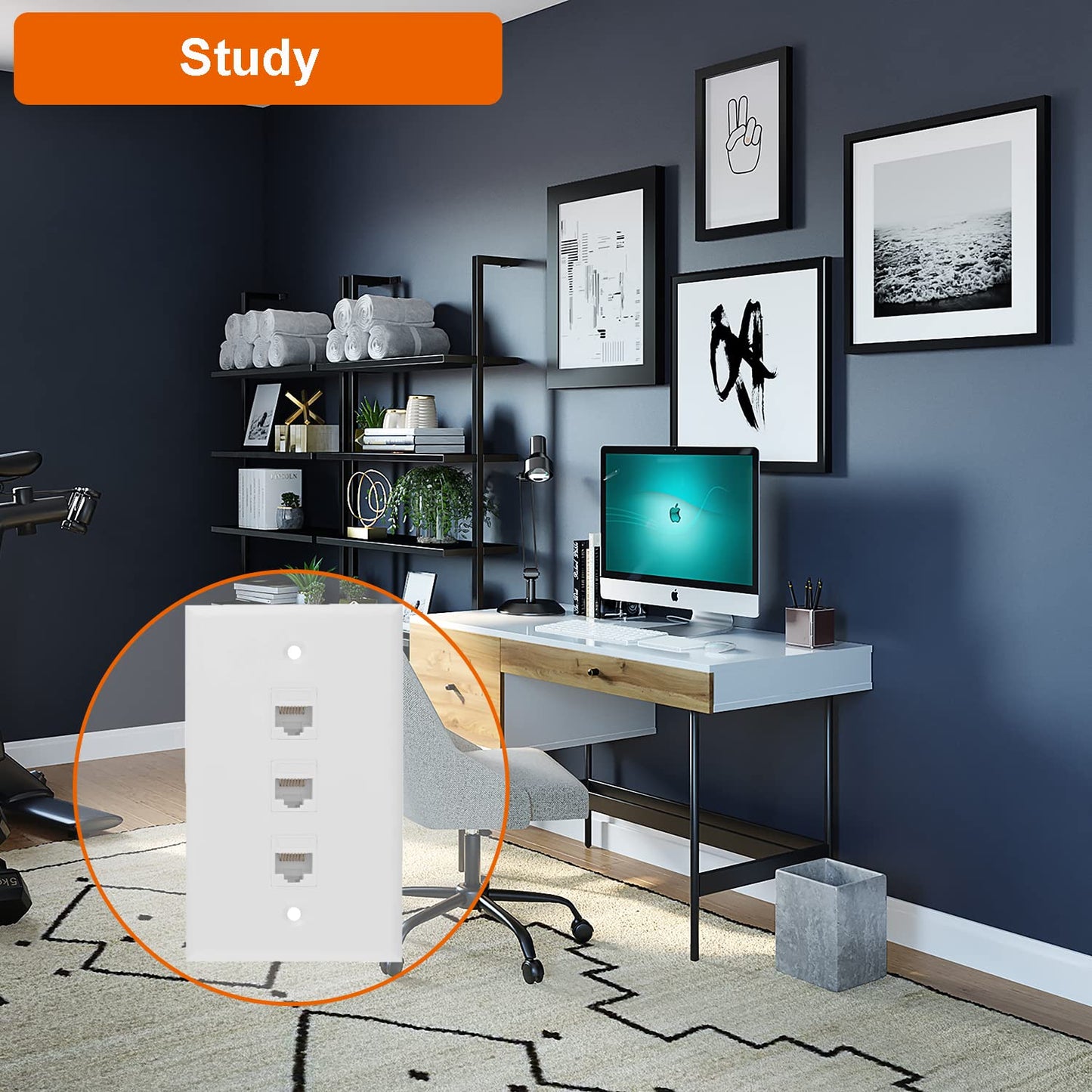 Ethernet Wall Plate, 3 Port Cat6 Female to Female Wall Jack Network RJ45 Keystone wall Outlet