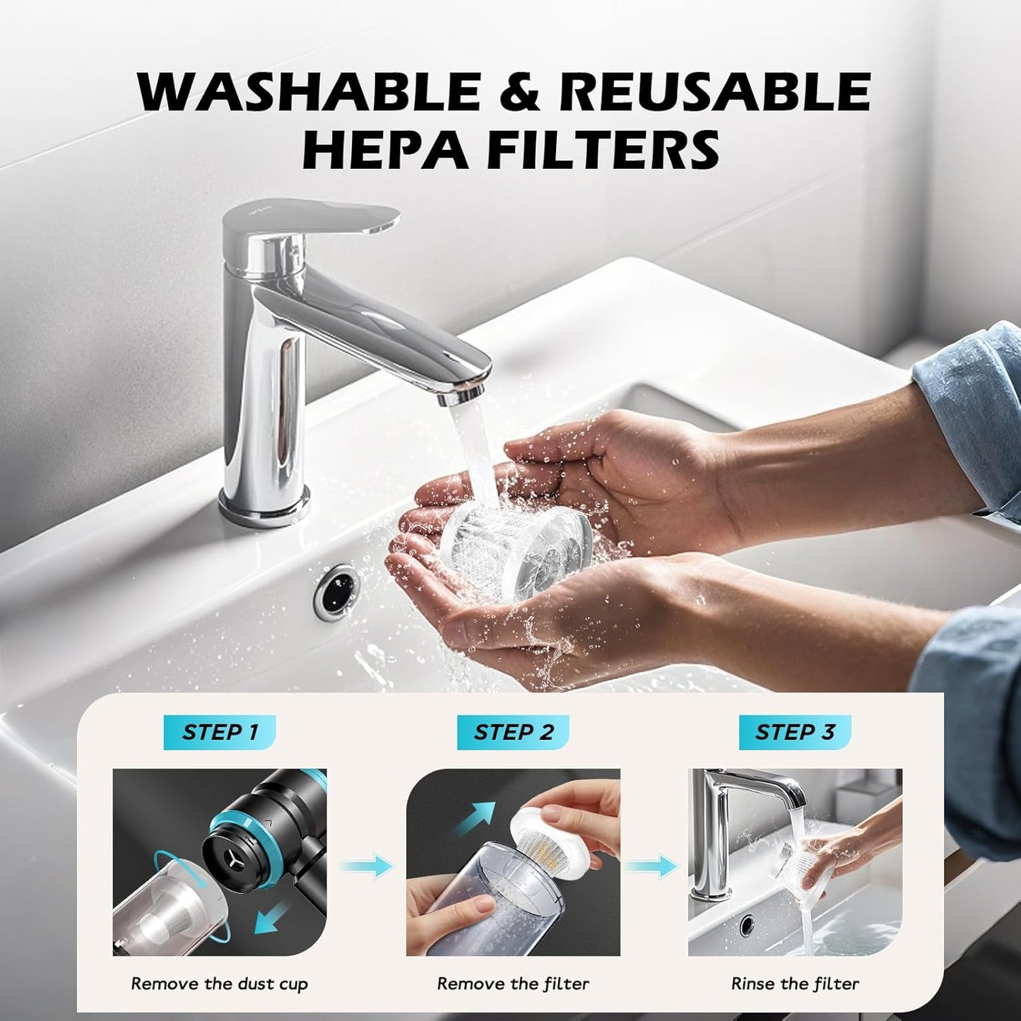 Handheld Car Vacuum with 15000PA Power, 4 in 1 Small Powerful Cordless Vacuum Cleaner & Air Duster with 2000mAh Battery, Rechargeable Portable Mini Hand Held Vacuum for Car, Home,Office,Pet Hair（Blue）