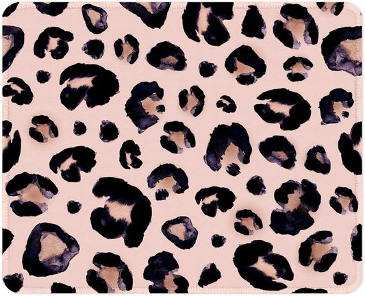 ITNRSIIET Mouse Pad with Stitched Edge Premium Textured Smooth Precise Operation Waterproof Washable Non-Slip Rubber Base Desktop Protection Mat, 10.2×8.3×0.12 inches, Leopard Black Purple