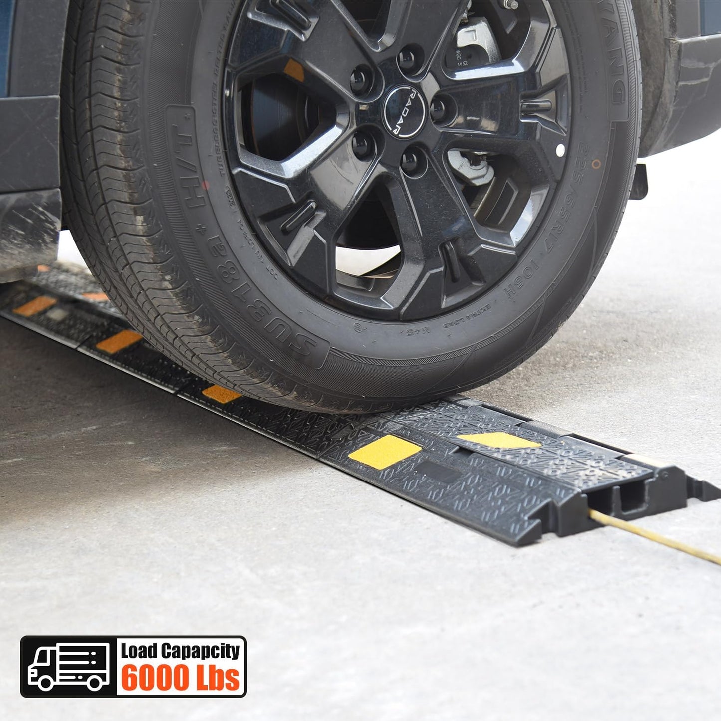 6 Pack 2-Channel Rubber Cable Protector Ramp, 17" x 10" x 1.8" inch Interlocking Floor Wire Cord Cable Cover, Visible at Night, Durable Rubber Speed Bump Hump Ramp (2-Channel 6 Pack)