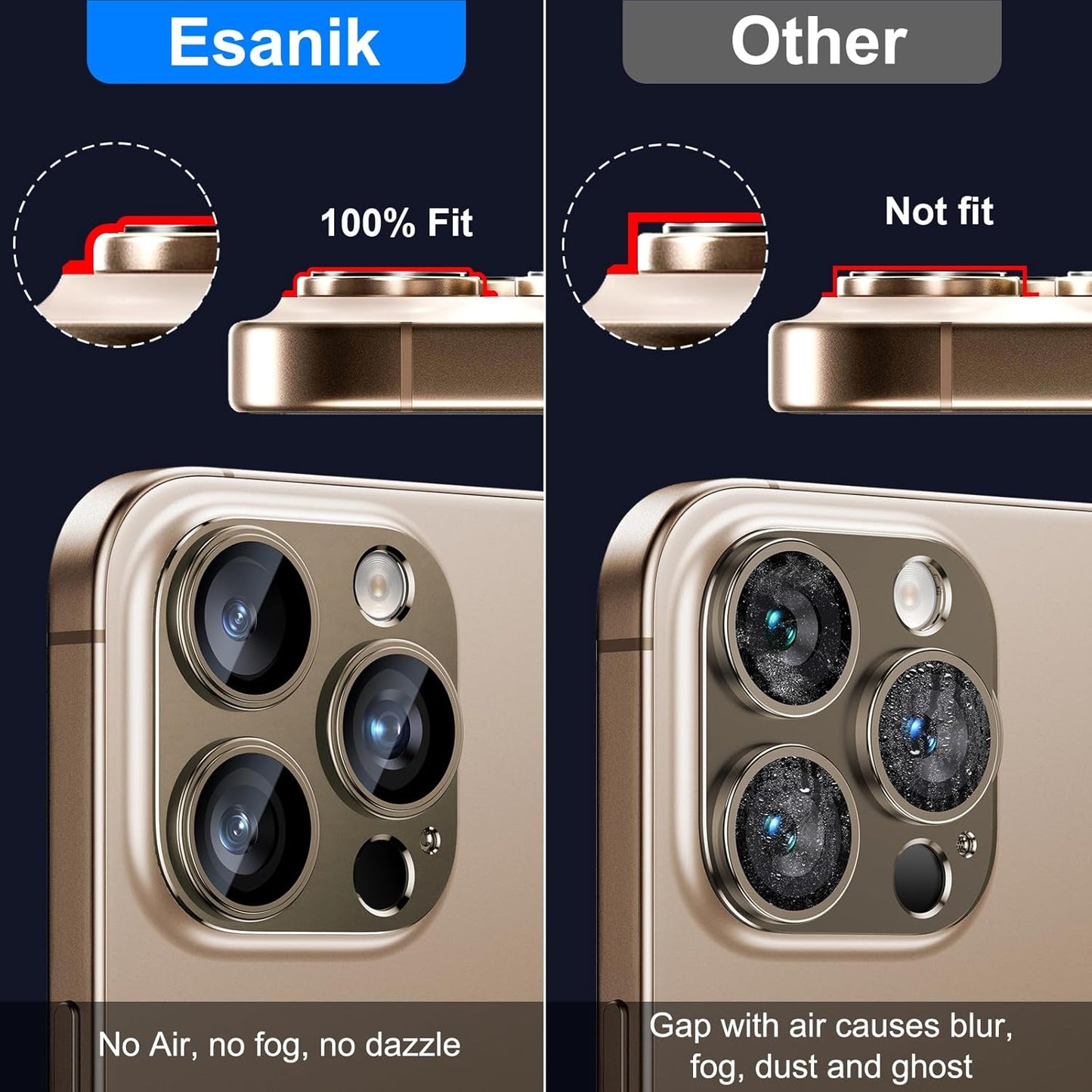 Esanik Upgrade 2 Pack for iPhone 16 Pro/iPhone 16 Pro Max Camera Lens Protector, Aluminum Alloy Metal matte Case Tempered Glass Camera Screen Cover, Scratch Resistant Case Friendly (Desert Titanium)