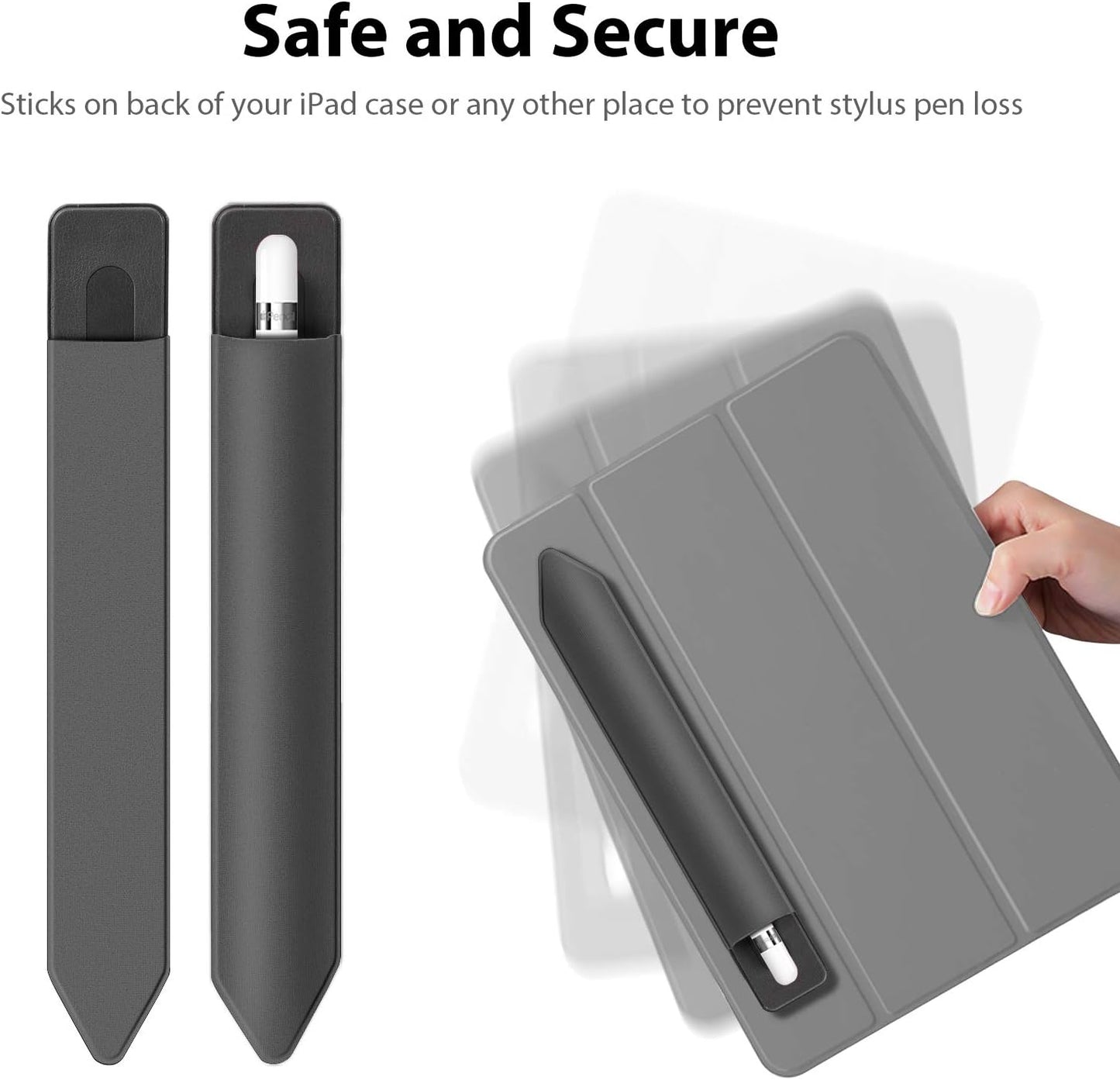 Doormoon Pencil Holder for iPad 2020/ Air/ 9.7 / Pro 10.5/12.9, Detachable Elastic Apple Pencil 5th Gen Leather Sleeve Pocket Pouch, Grey