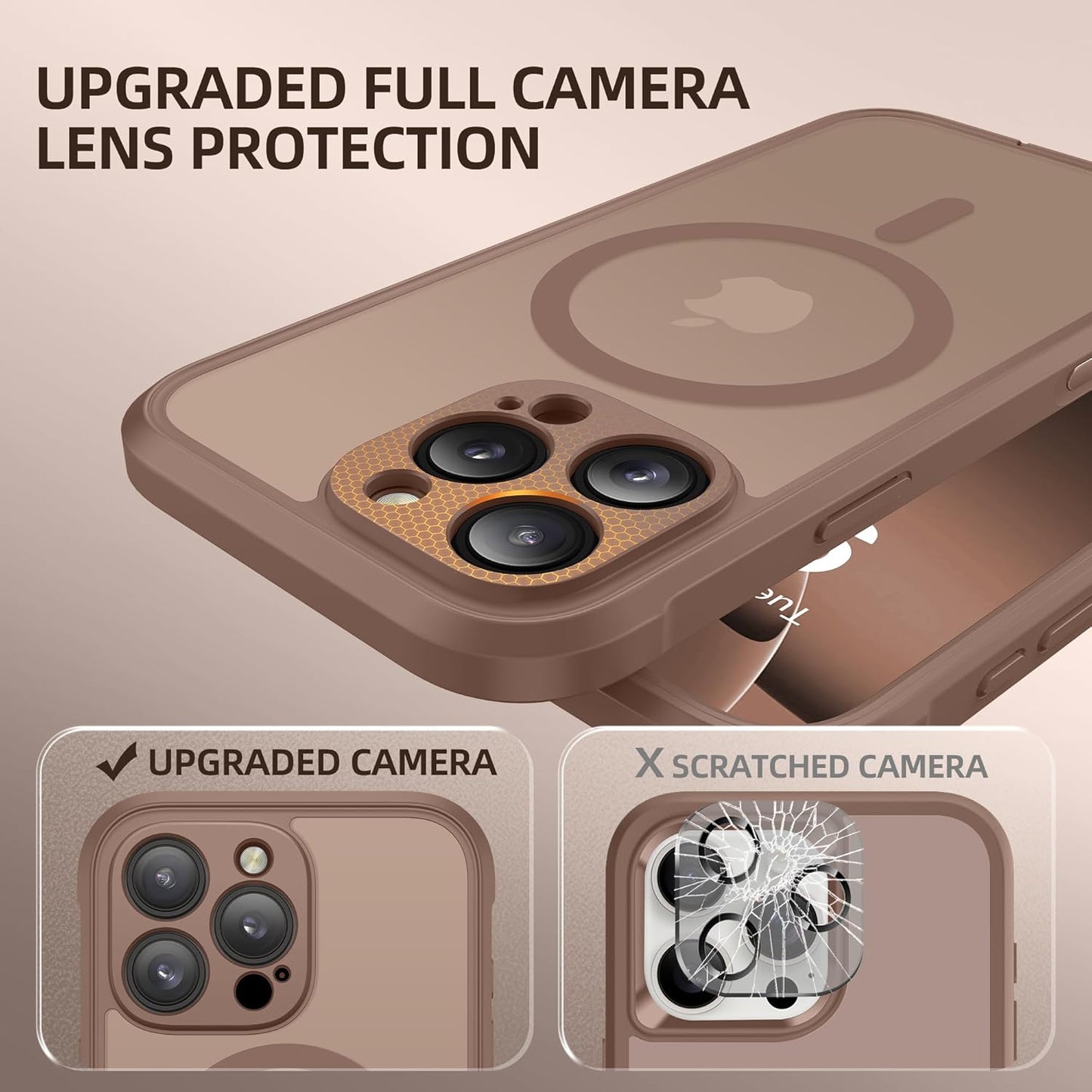 BERFY Magnetic for iPhone 16 Pro Max Case, Compatible with MagSafe, [Built-in 9H Tempered Glass Screen Protector & Camera Protection] Full Body Translucent Matte Phone case for 16 Pro Max, Brown