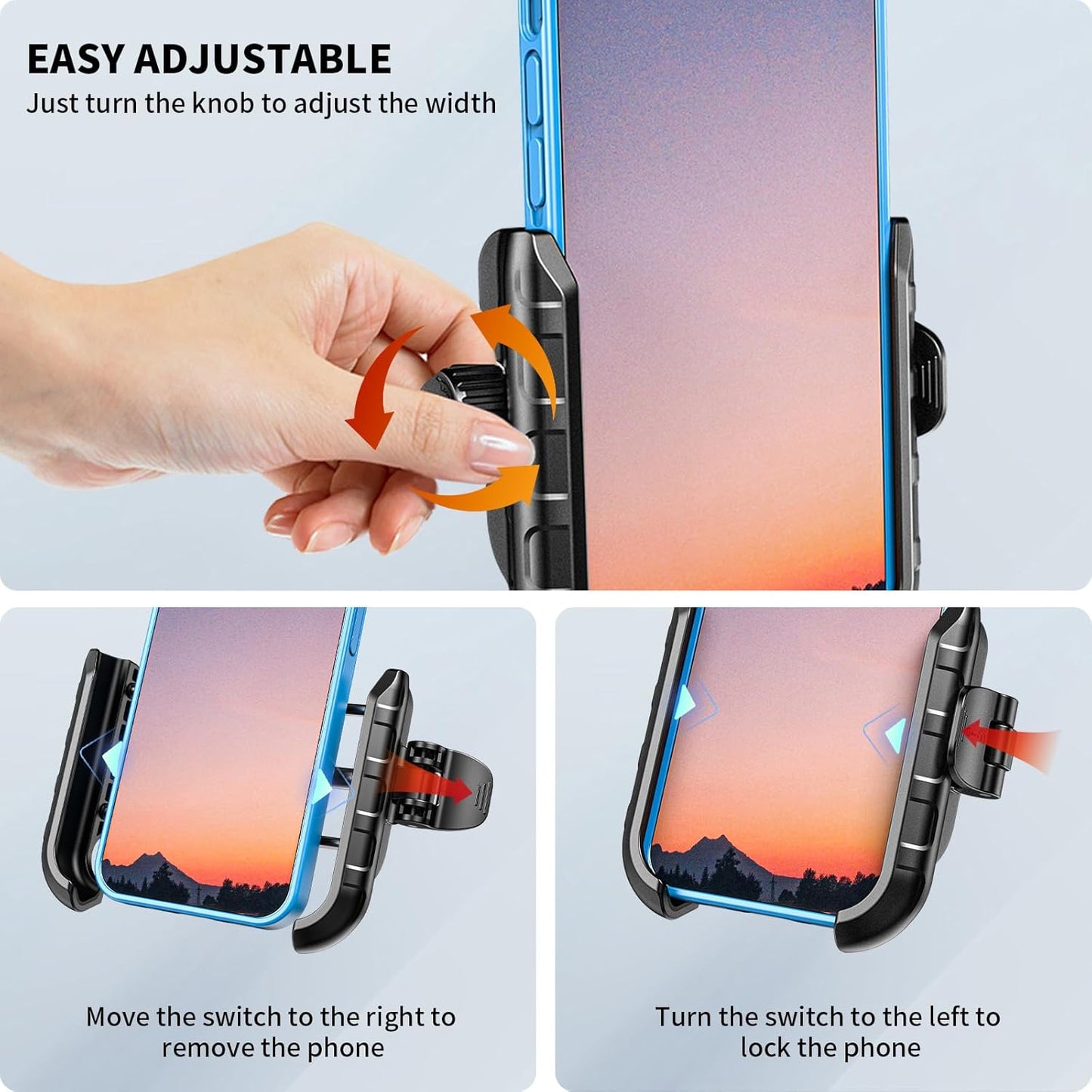 Kewig Motorcycle Phone Mount Holder- [Camera Friendly] [1s Lock & Release] Bike Phone Mount Handlebar Clamp, Bicycle Scooter Phone Holder for 5.4-7.2" Smartphones