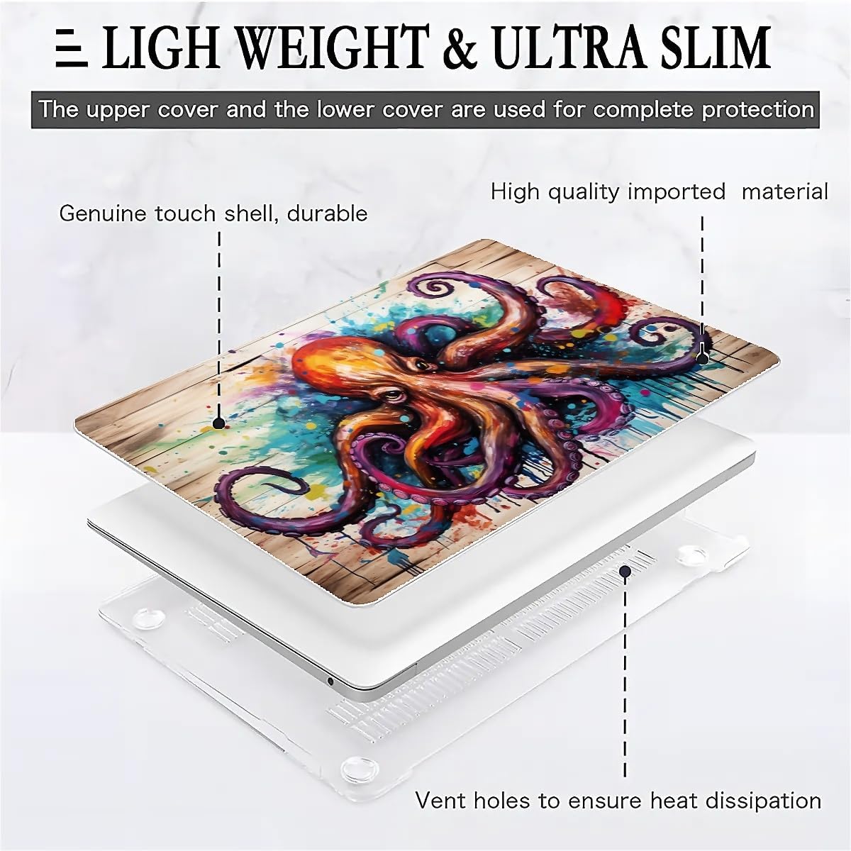 Compatible with MacBook Air 13.3 13.6 Inch Case 2022 2021 2020 2019 Plastic Hard Shell Case Cover,13.3 Air (A1932/A2179/A2337), Octopus