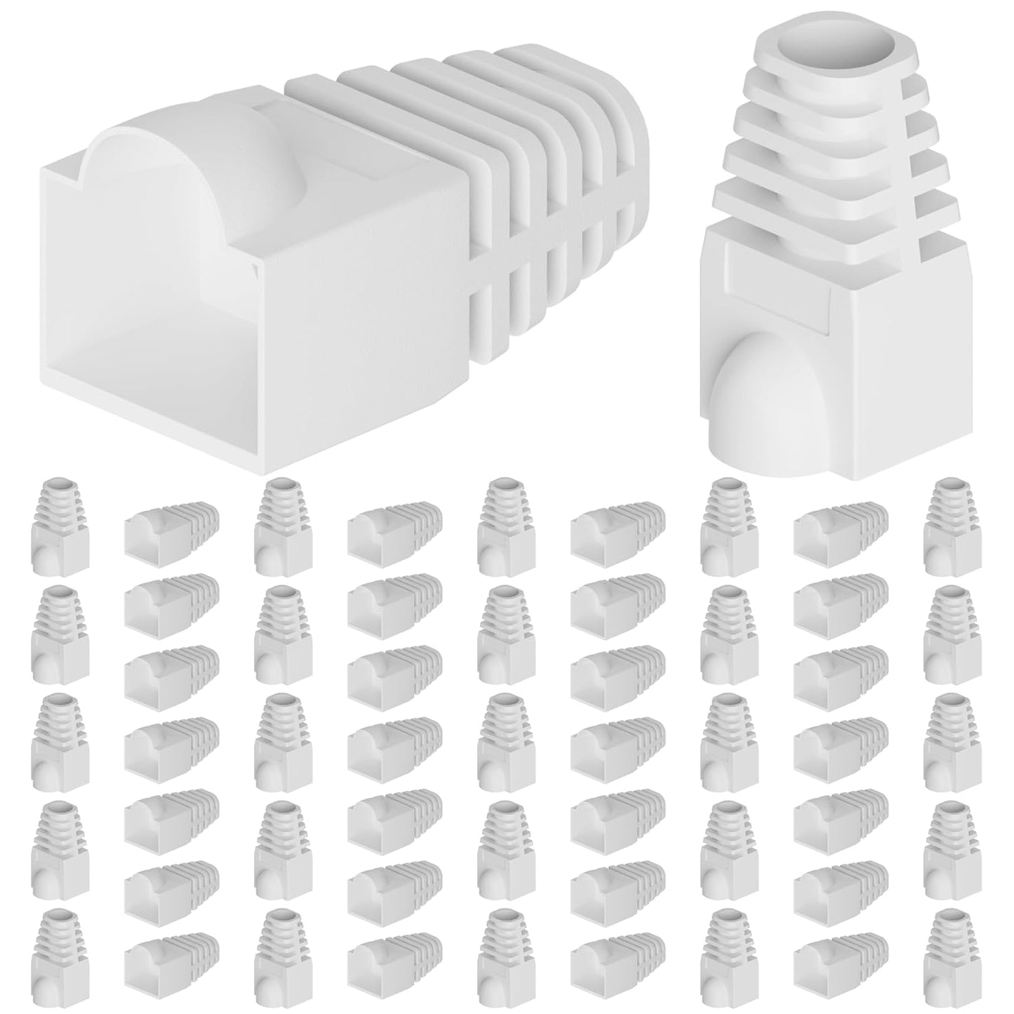 CableGeeker 100-Pack Cat6 / Cat5e RJ45 Strain Relief Boots, RJ45 Boot, Cat 6 Boot, Cat6 Ethernet Boots, Suitable for 6.5mm(0.26in) Ethernet Cables (Round-Press White)