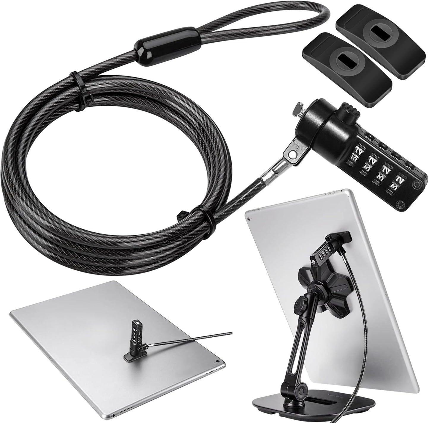 AboveTEK iPad Lock Security Cable w/Adhesive Plates, 6Ft Keyless 4 Digit Combination Tablet Lock Kit, Anti-Theft Hardware Locking Cable for iPhone Cell Phone MacBook Laptop in Showroom Retail Store
