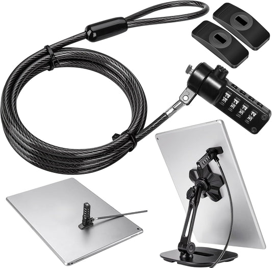 AboveTEK iPad Lock Security Cable w/Adhesive Plates, 6Ft Keyless 4 Digit Combination Tablet Lock Kit, Anti-Theft Hardware Locking Cable for iPhone Cell Phone MacBook Laptop in Showroom Retail Store
