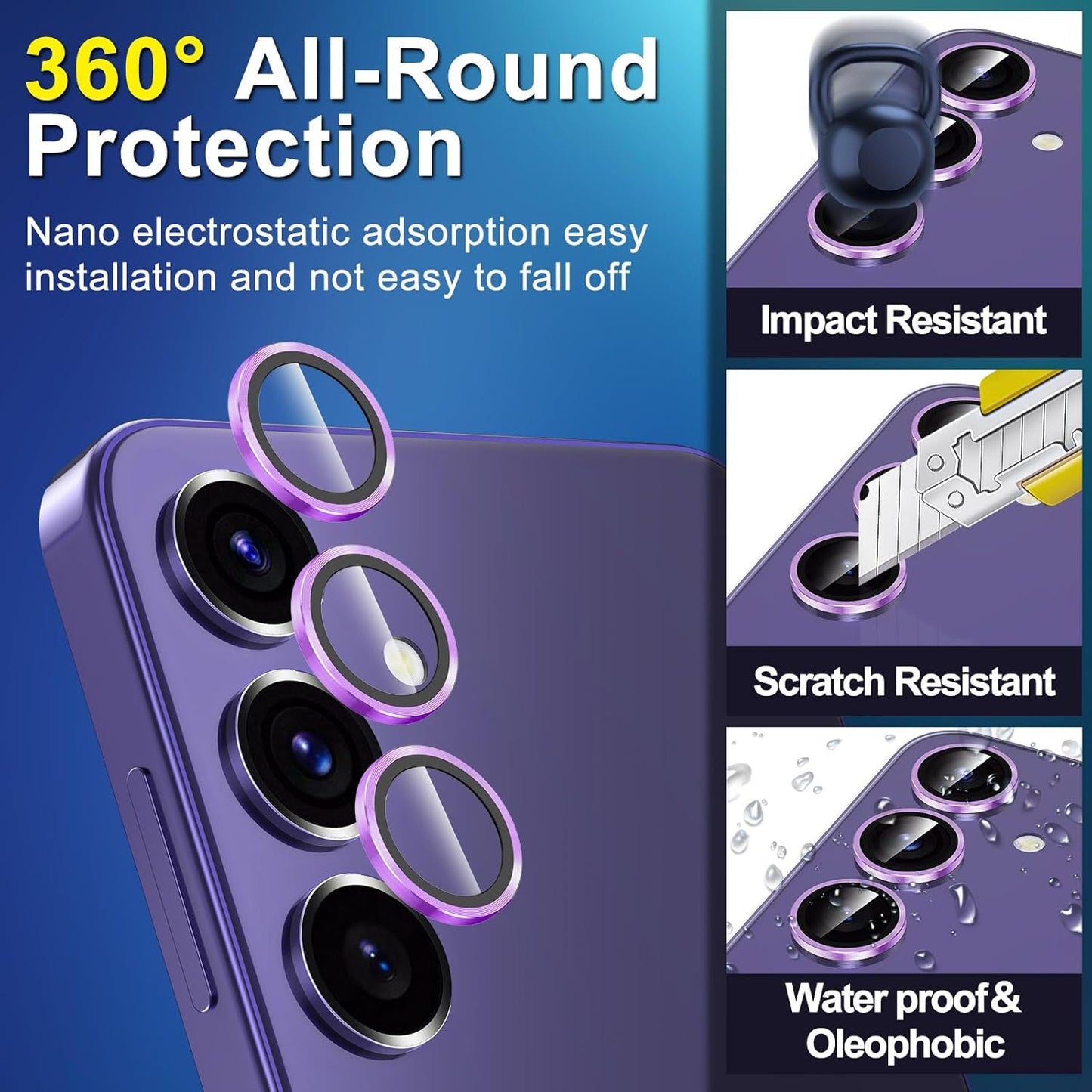 for Samsung Galaxy S24 Plus Camera Lens Protector, Individual Metal Ring Tempered Glass Lens Cover, [Strong Adsorption] Scratch Resistant Ultra-Thin HD Clear Lens Cover, 1 Set-Purple